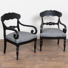 Schwedische Sessel aus geschnitztem Kiefernholz, 19. Jahrhundert, schwarz bemalt