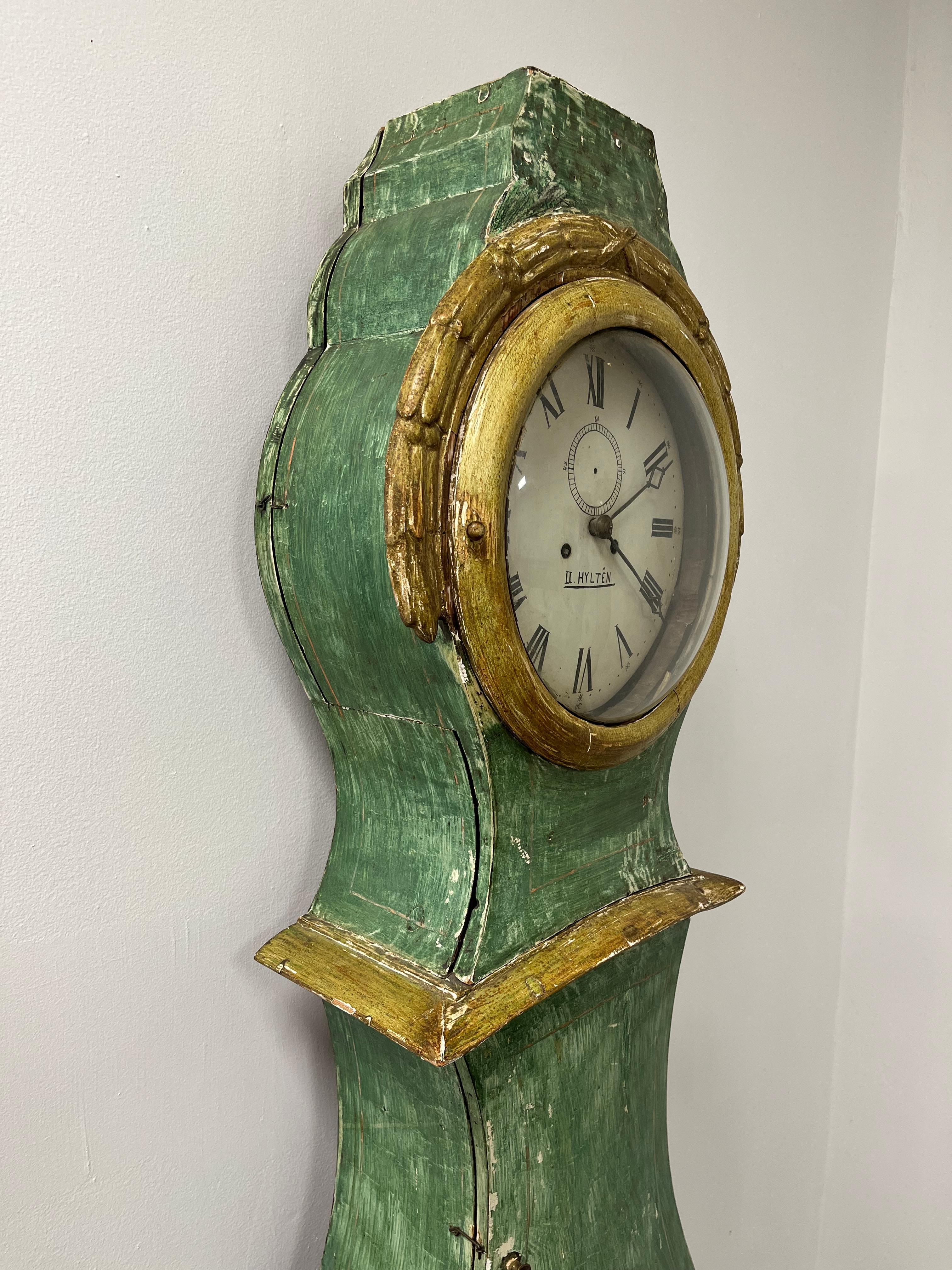 Hand-Carved 19th Century Swedish Case Clock For Sale