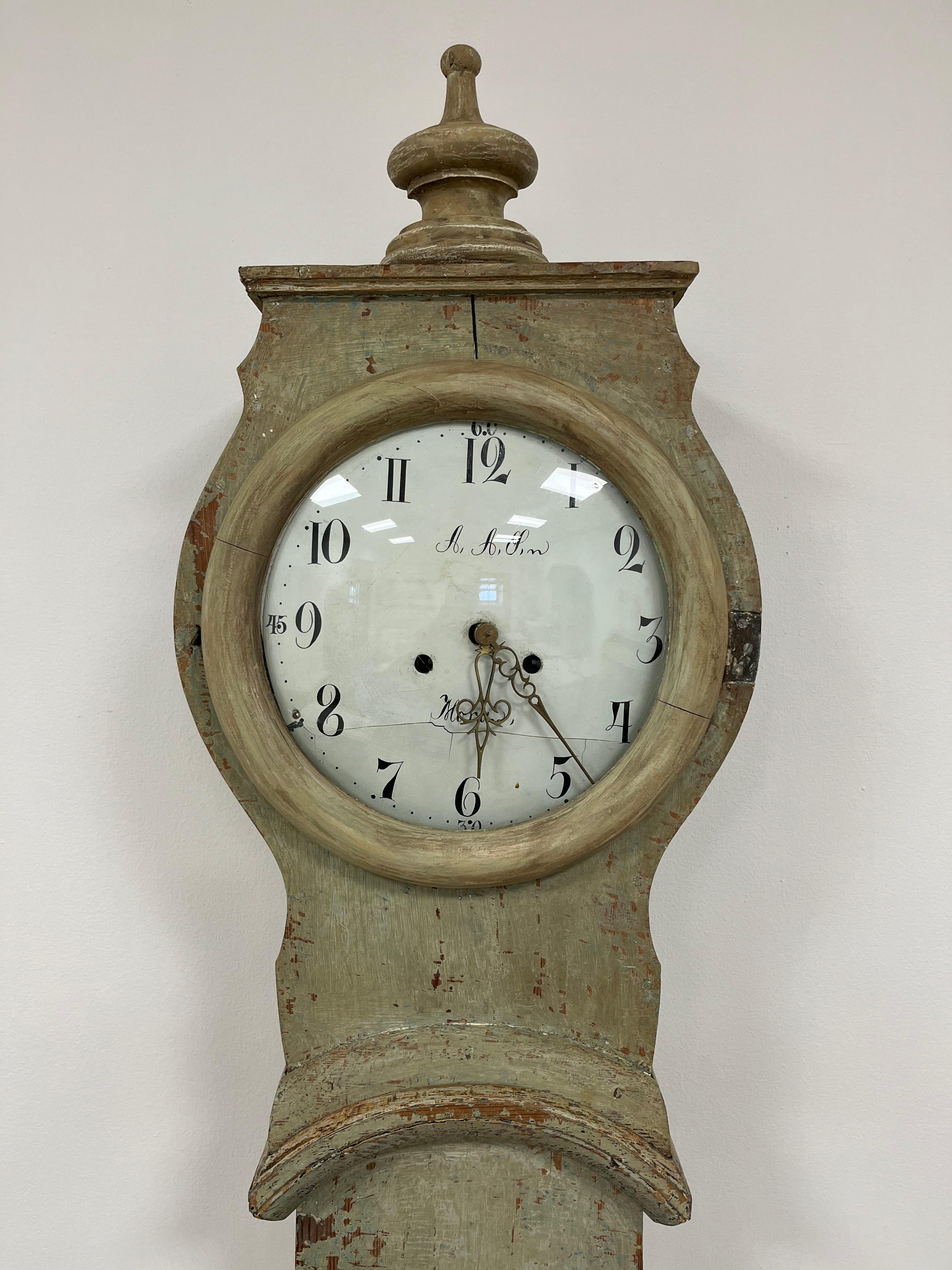 Brass 19th Century Swedish Case Clock For Sale
