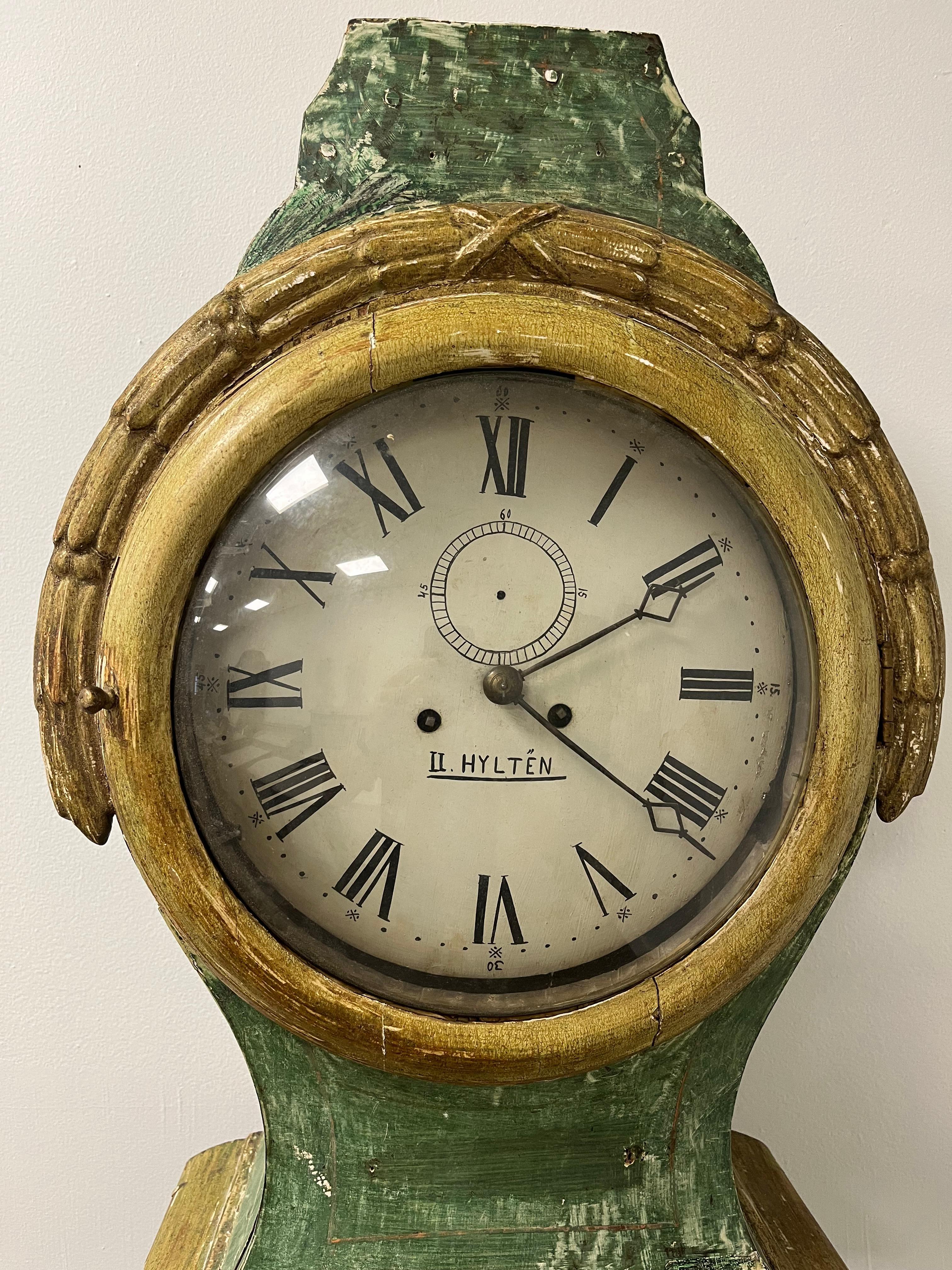 Brass 19th Century Swedish Case Clock For Sale