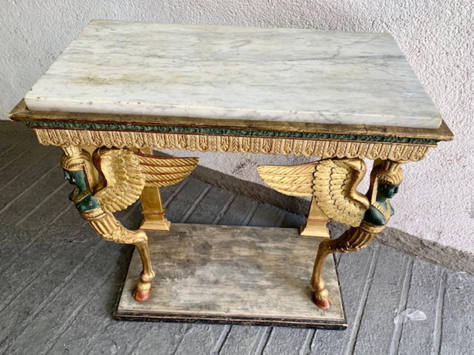 19th Century Swedish Empire  Console in Carved, Polychrome and Gilded Wood For Sale 6