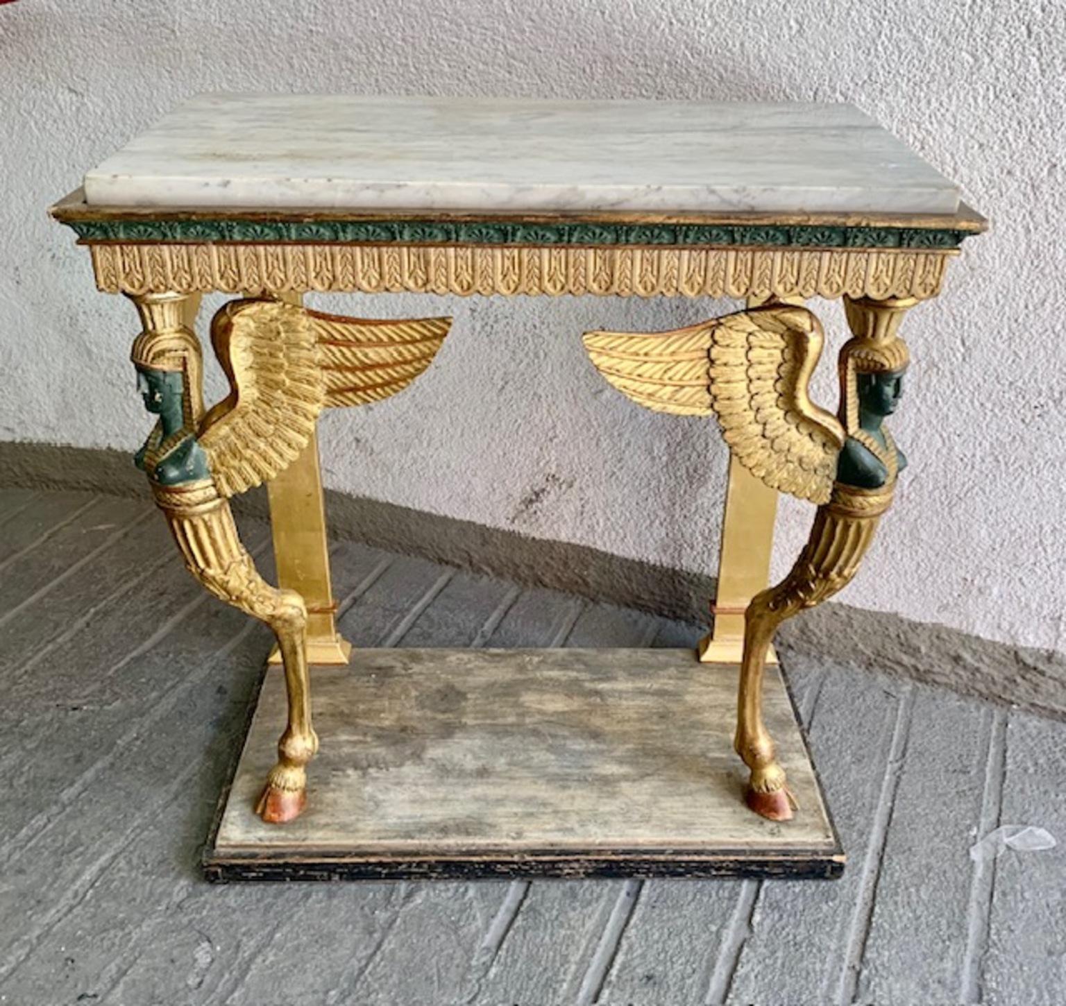 19th Century Swedish Empire  Console in Carved, Polychrome and Gilded Wood For Sale 7