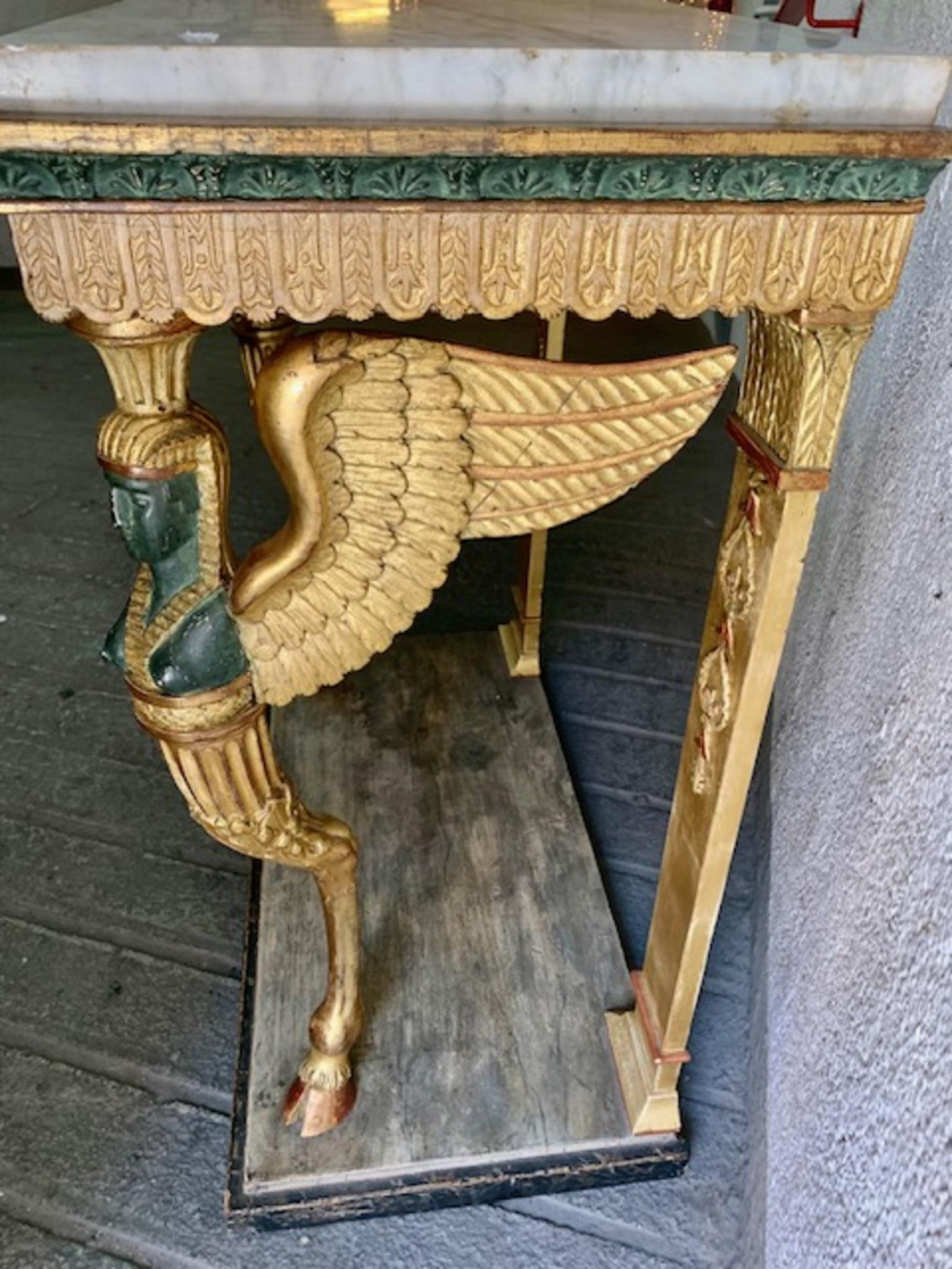 19th Century Swedish Empire  Console in Carved, Polychrome and Gilded Wood For Sale 11
