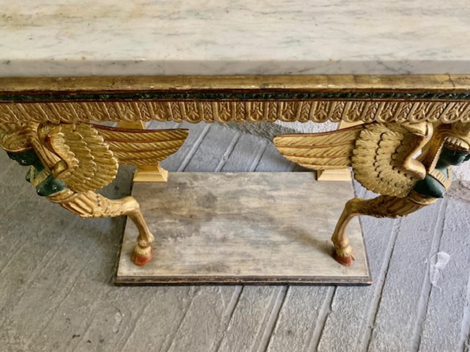 19th Century Swedish Empire  Console in Carved, Polychrome and Gilded Wood For Sale 12