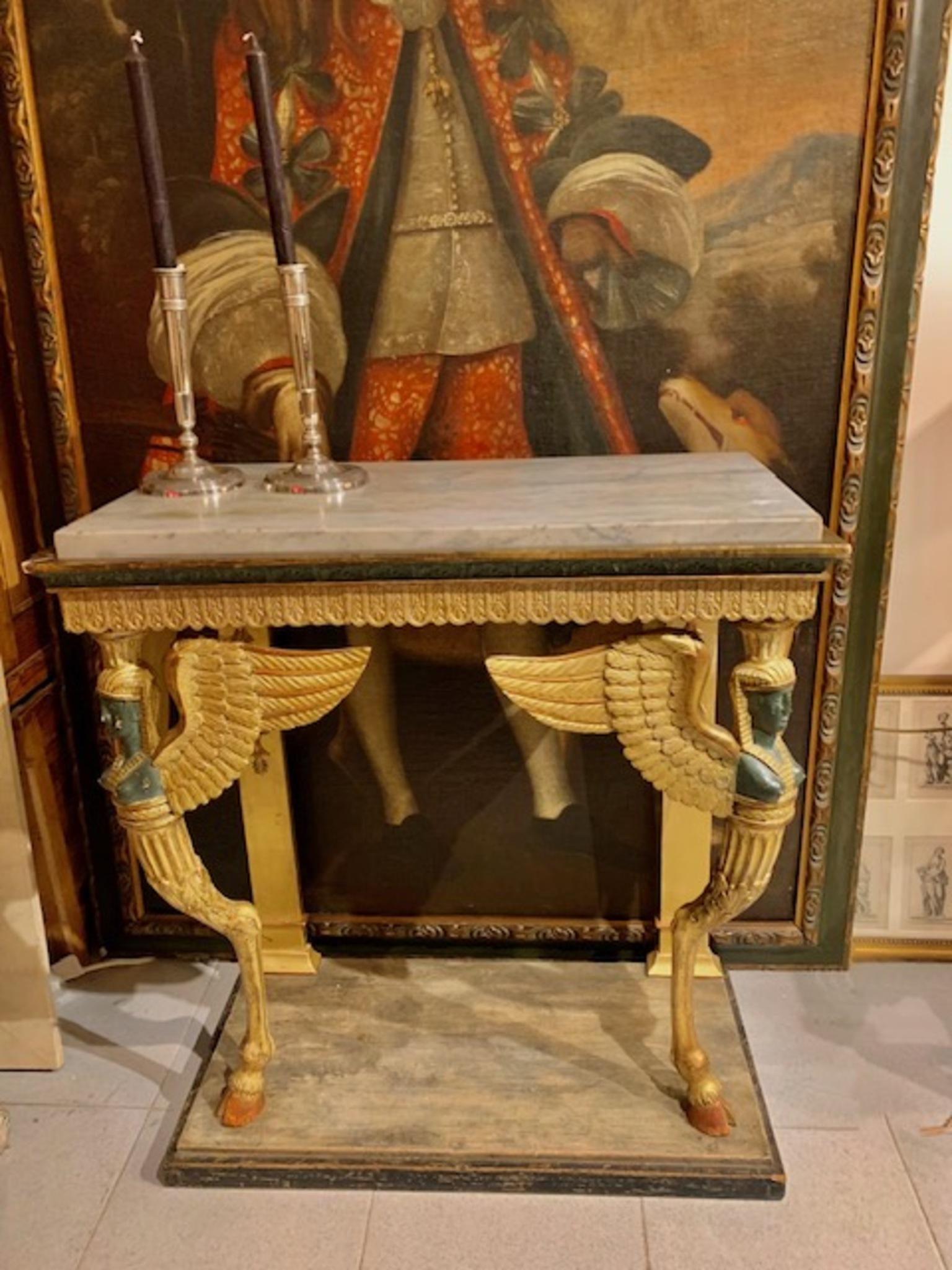 19th Century Swedish Empire  Console in Carved, Polychrome and Gilded Wood For Sale 15