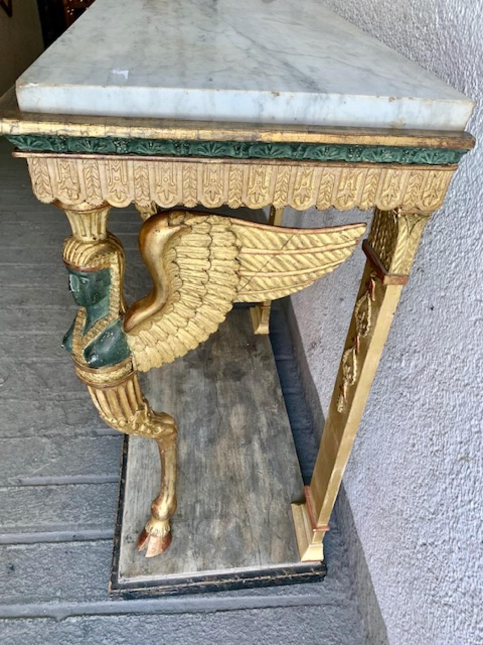 19th Century Swedish Empire  Console in Carved, Polychrome and Gilded Wood For Sale 1