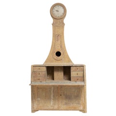 Cabinet d'horloge de bureau en pin de campagne suédois du 19ème siècle