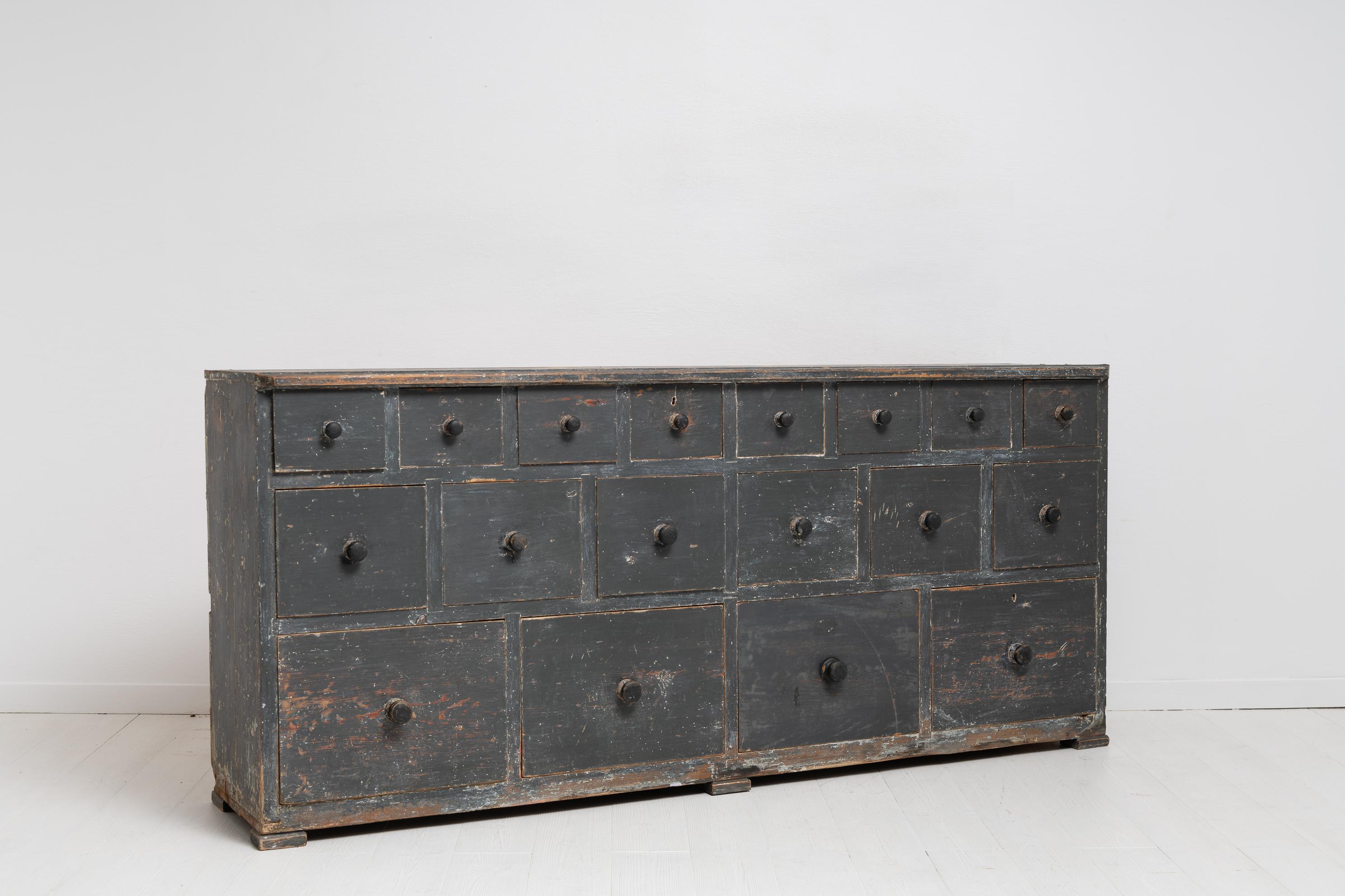19th Century Swedish Country Pine Unusual Bank of Drawers 1