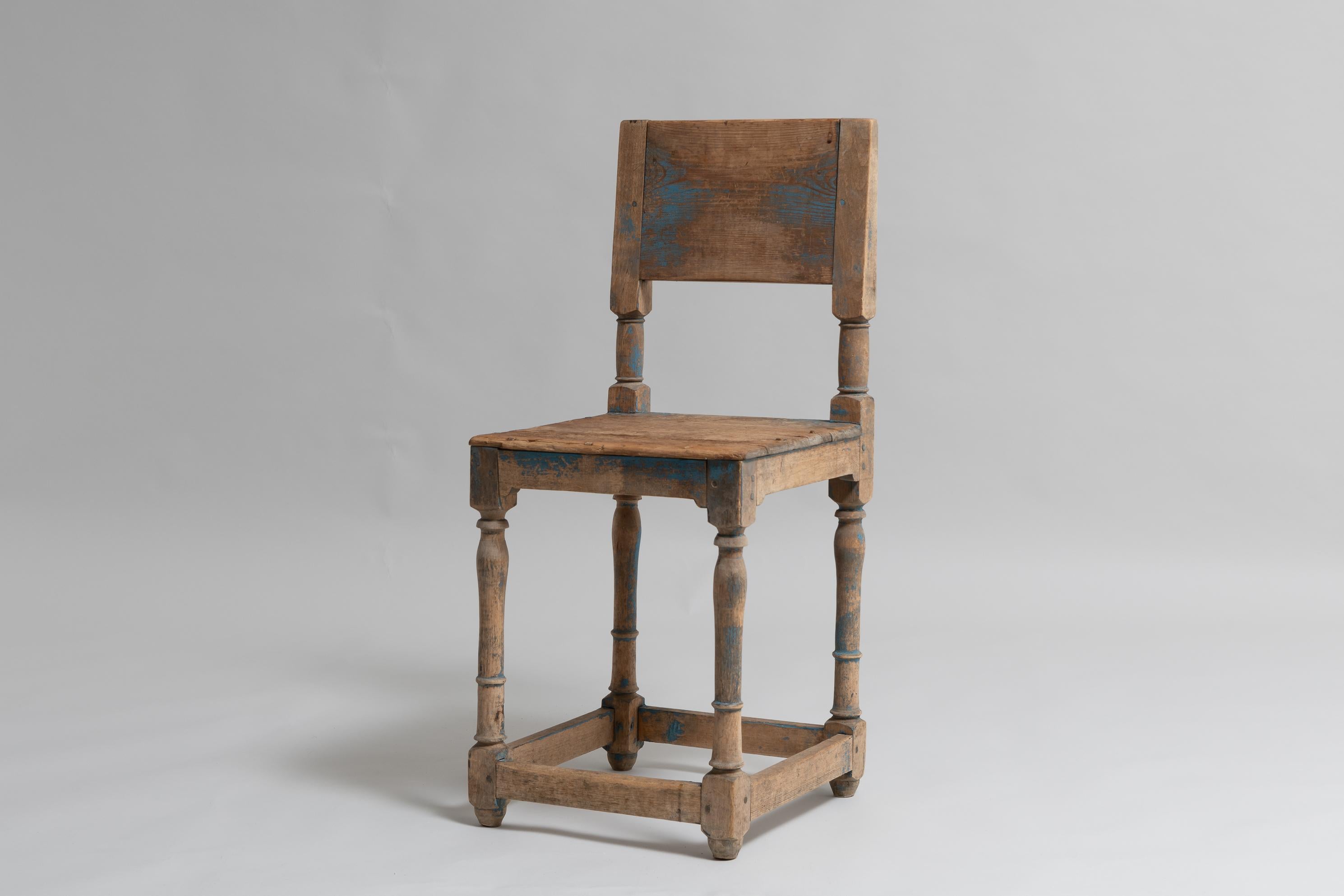 Renaissance revival country folk art chair from northern Sweden. The model has its origin in the 17th century Renaissance and the shape has remained trough the 18th and 19th century. This chair is likely from the mid 1800s. It still has the original