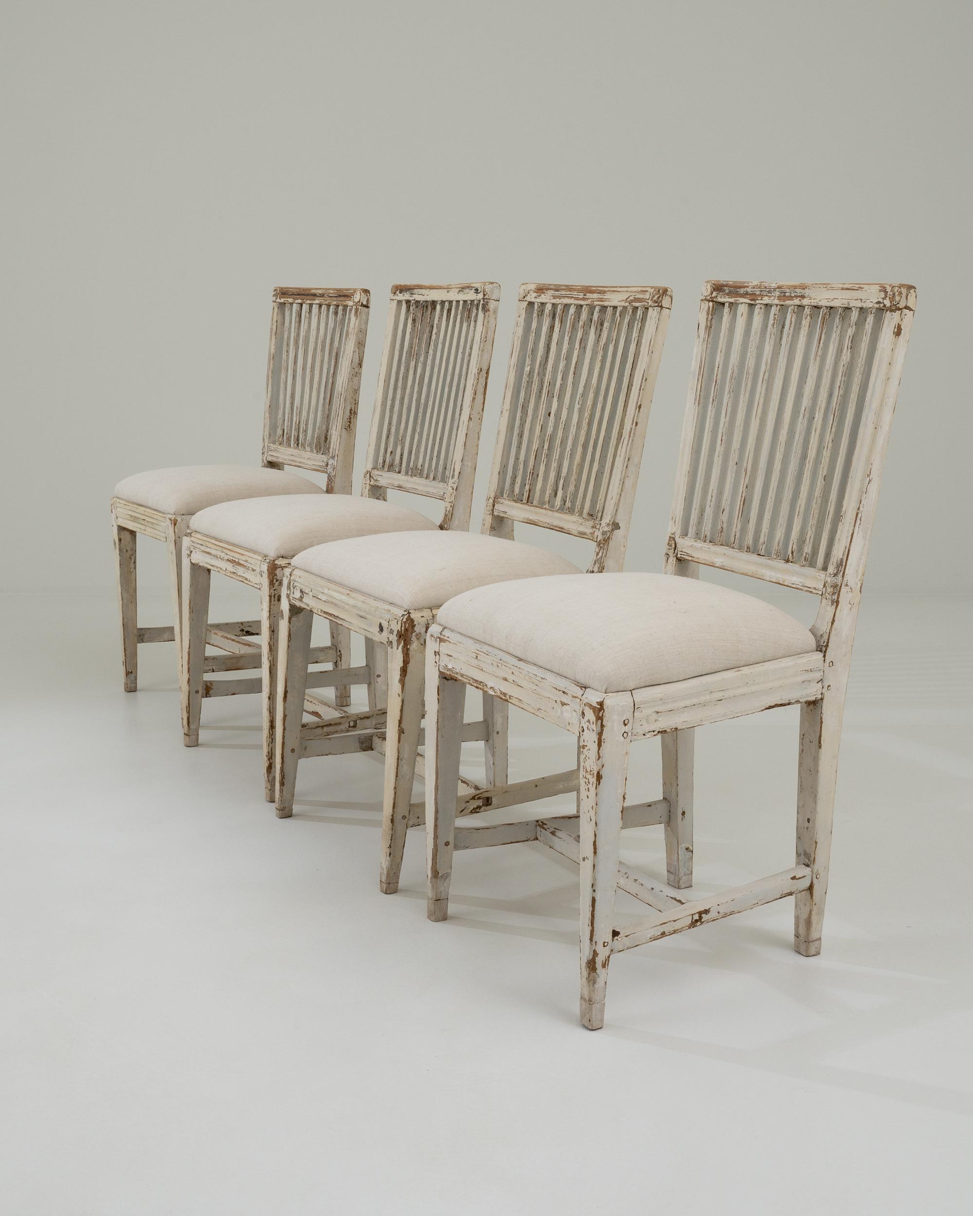 19th Century Swedish Country Wooden Upholstered Dining Chairs, Set of Four 11