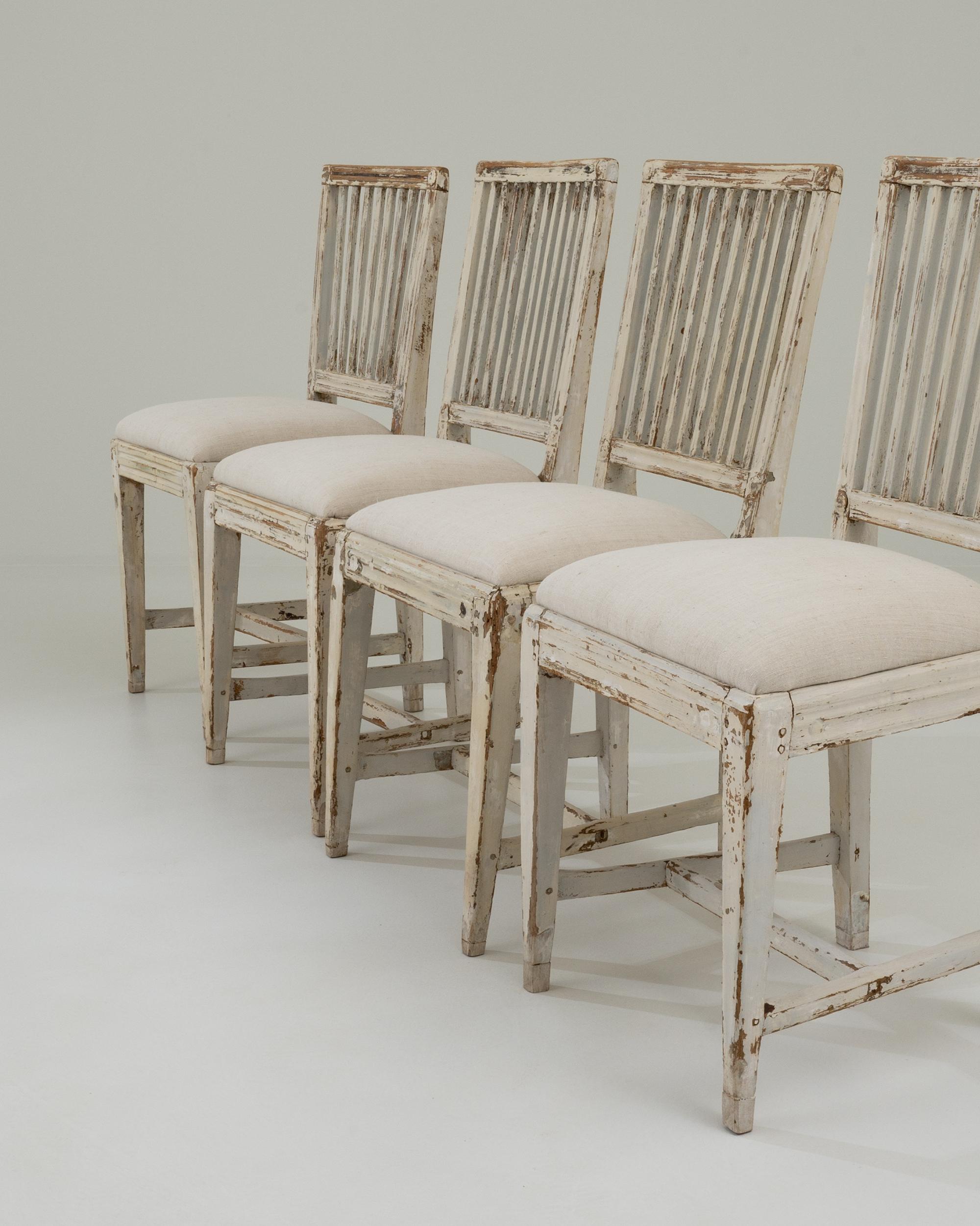 19th Century Swedish Country Wooden Upholstered Dining Chairs, Set of Four 12