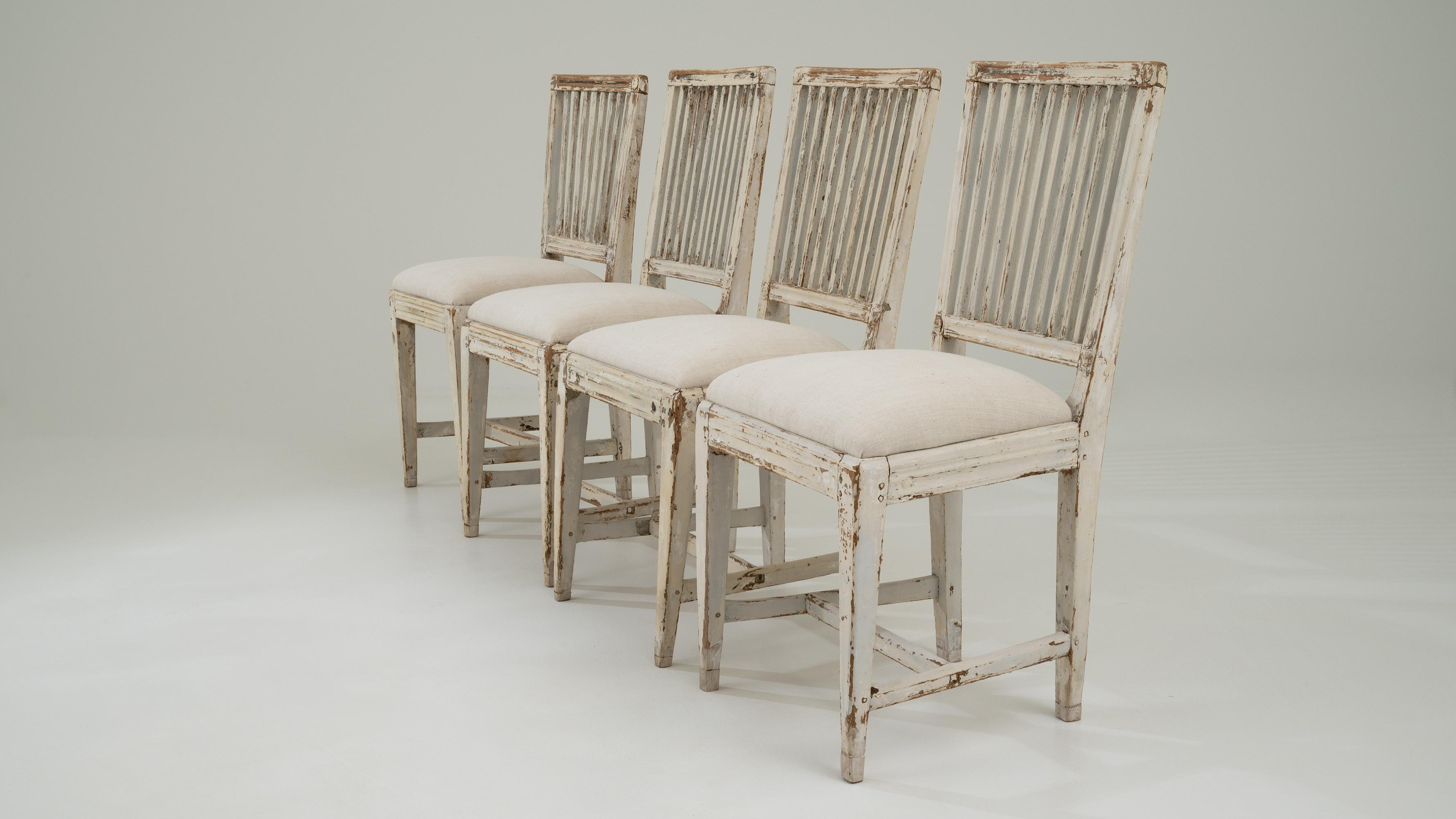 19th Century Swedish Country Wooden Upholstered Dining Chairs, Set of Four 13