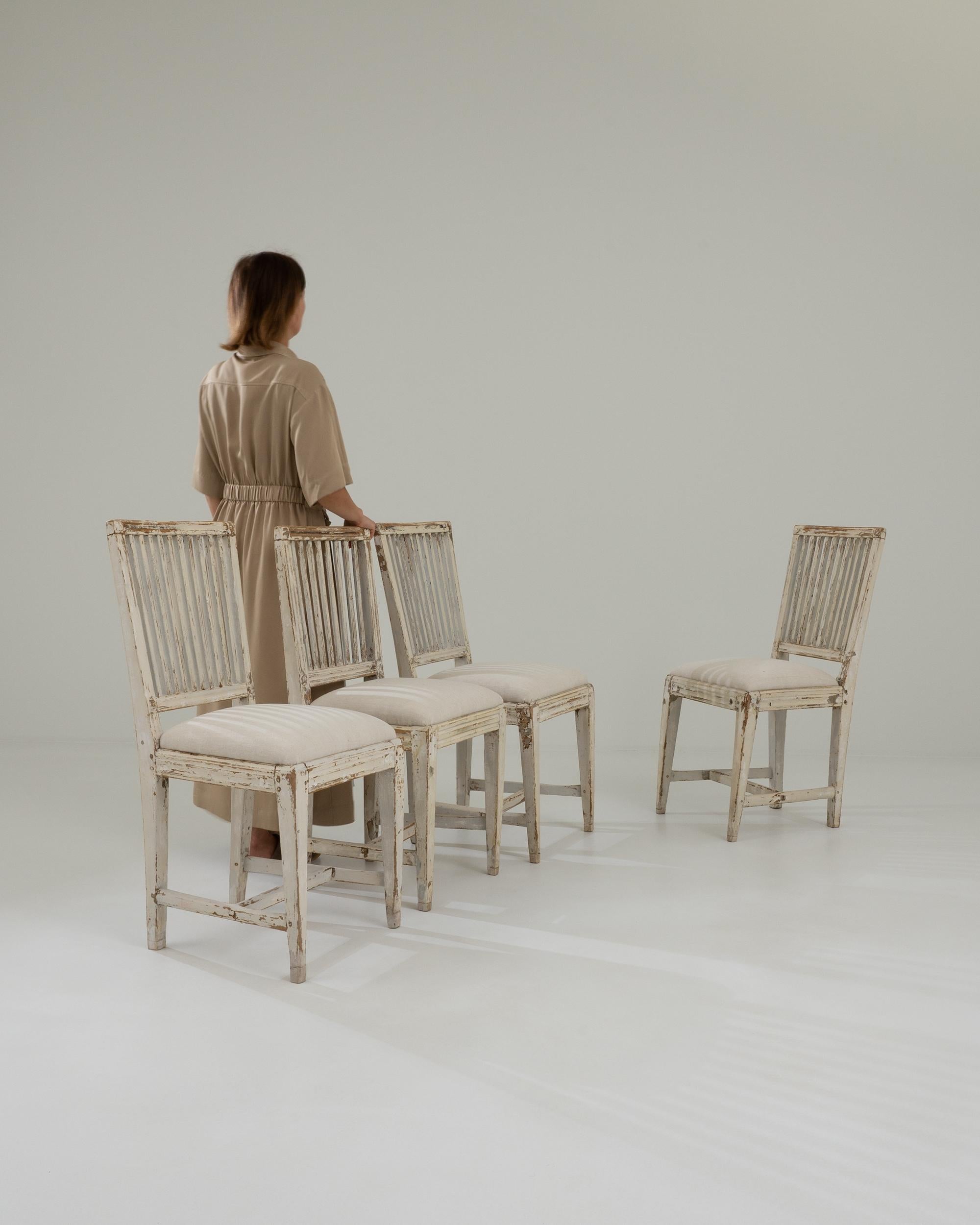 19th Century Swedish Country Wooden Upholstered Dining Chairs, Set of Four In Good Condition In High Point, NC
