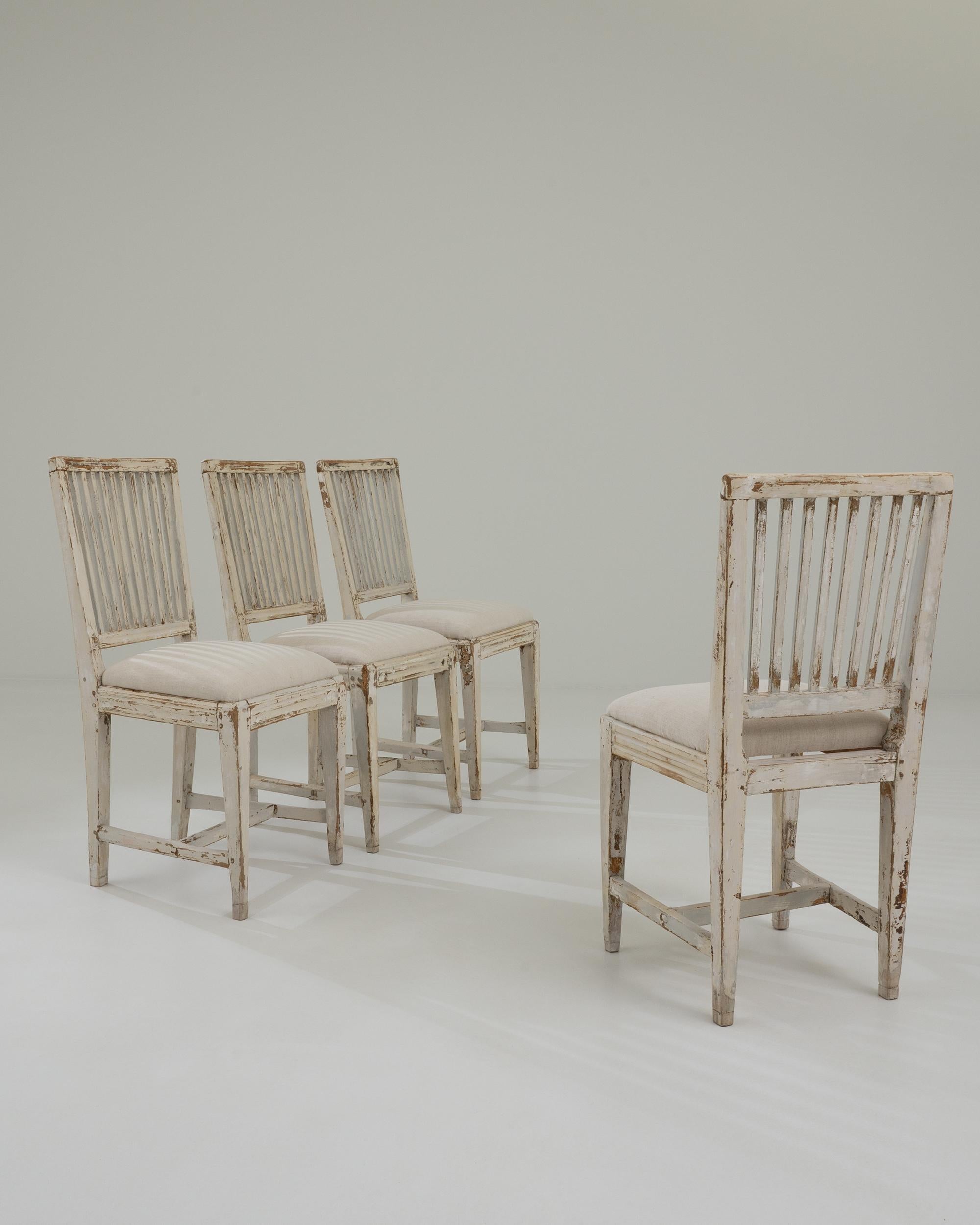 Upholstery 19th Century Swedish Country Wooden Upholstered Dining Chairs, Set of Four