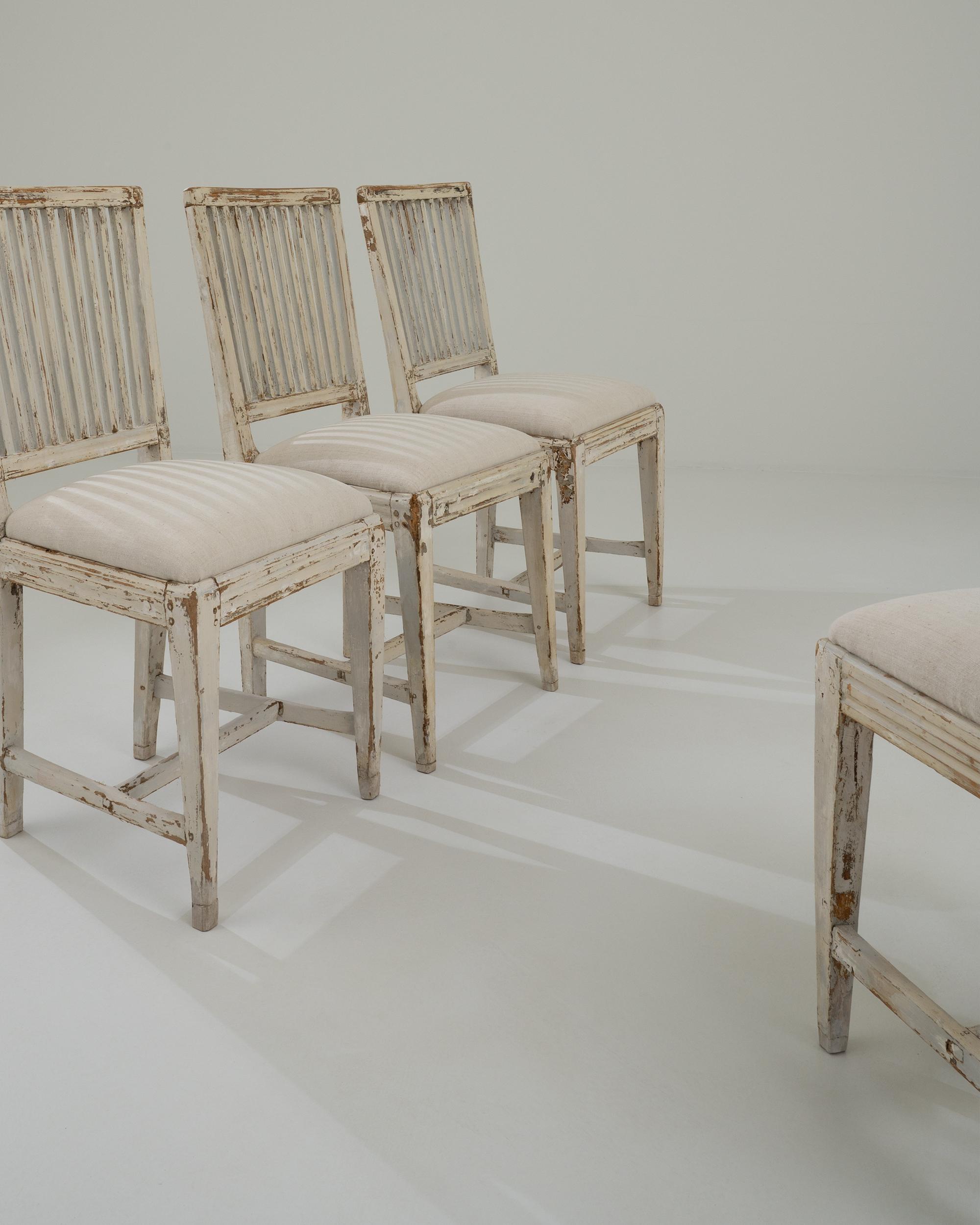 19th Century Swedish Country Wooden Upholstered Dining Chairs, Set of Four 2