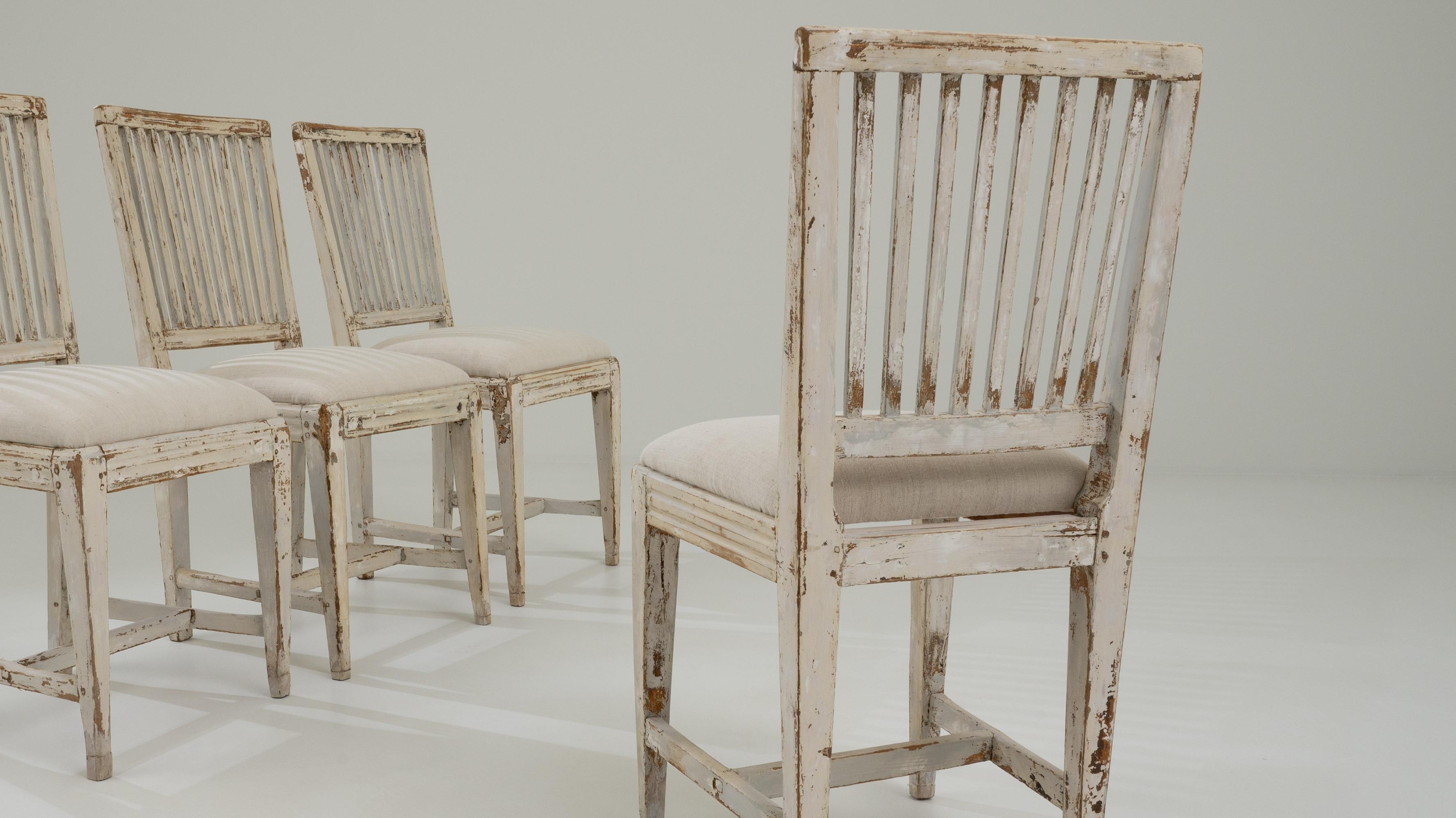 19th Century Swedish Country Wooden Upholstered Dining Chairs, Set of Four 5