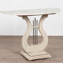 19th Century Swedish Demilune Console Side Table with Harp Base