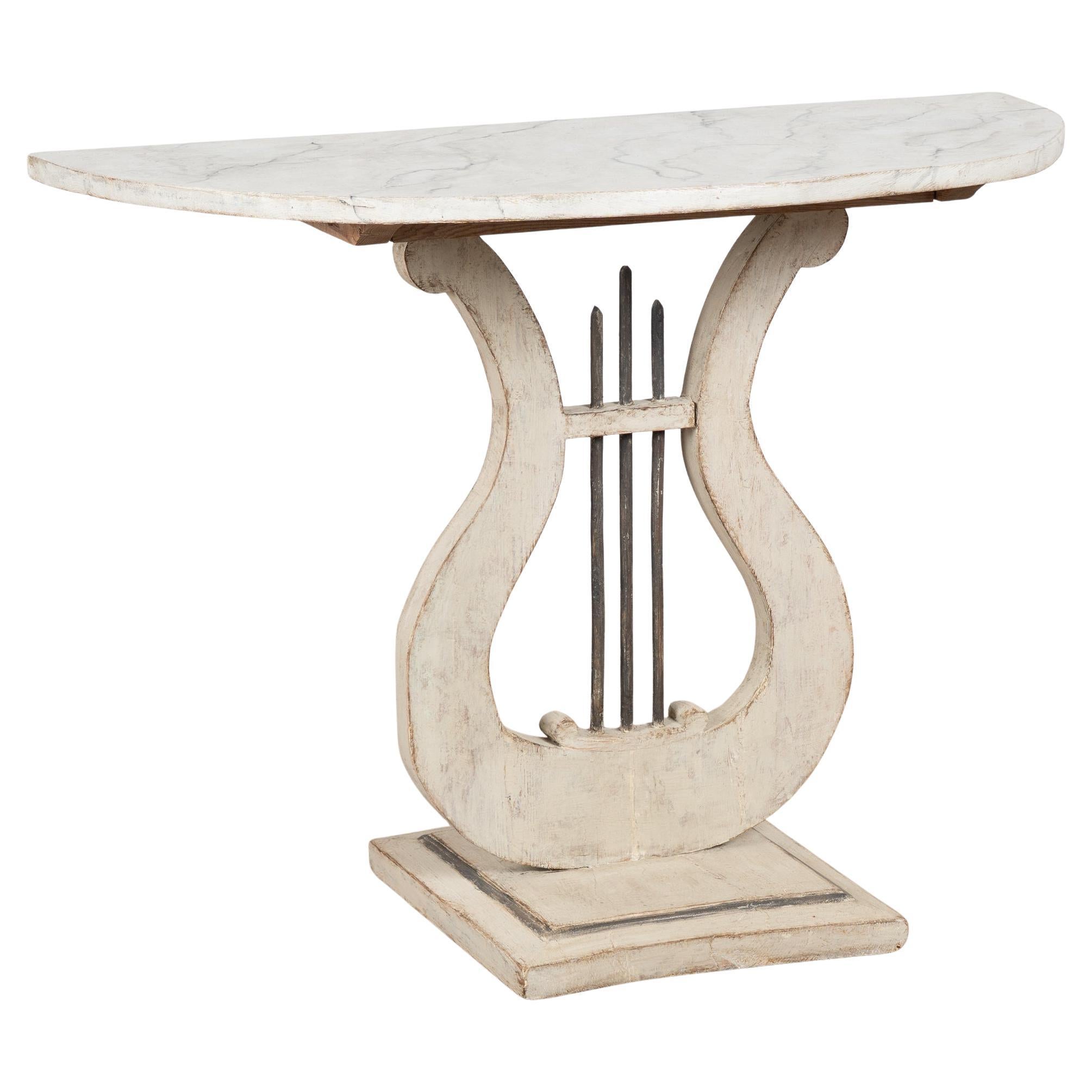 19th Century Swedish Demilune Console Side Table with Harp Base For Sale