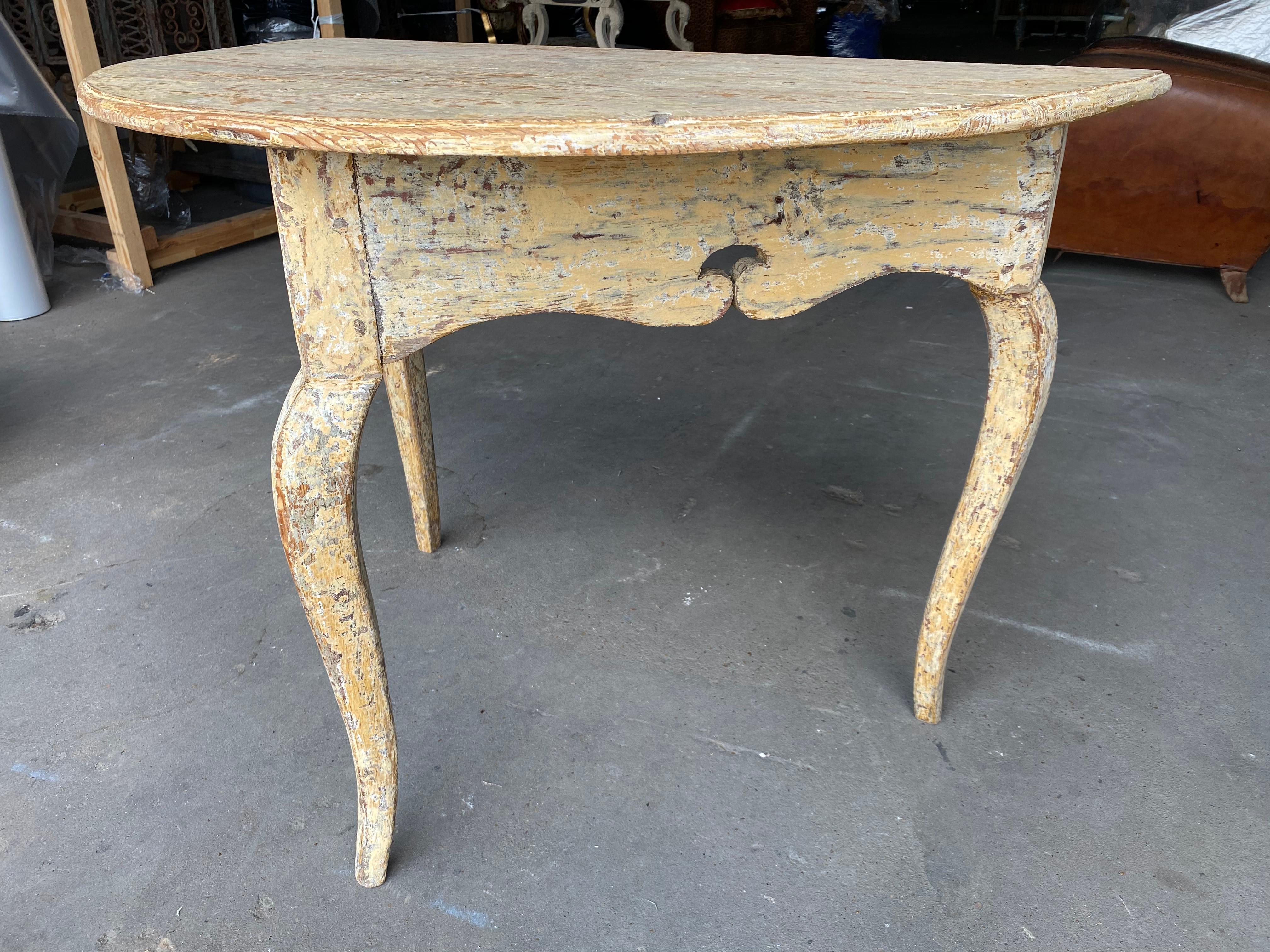 18th Century Swedish Provincial Rococo Demilune Table In Good Condition In San Angelo, TX