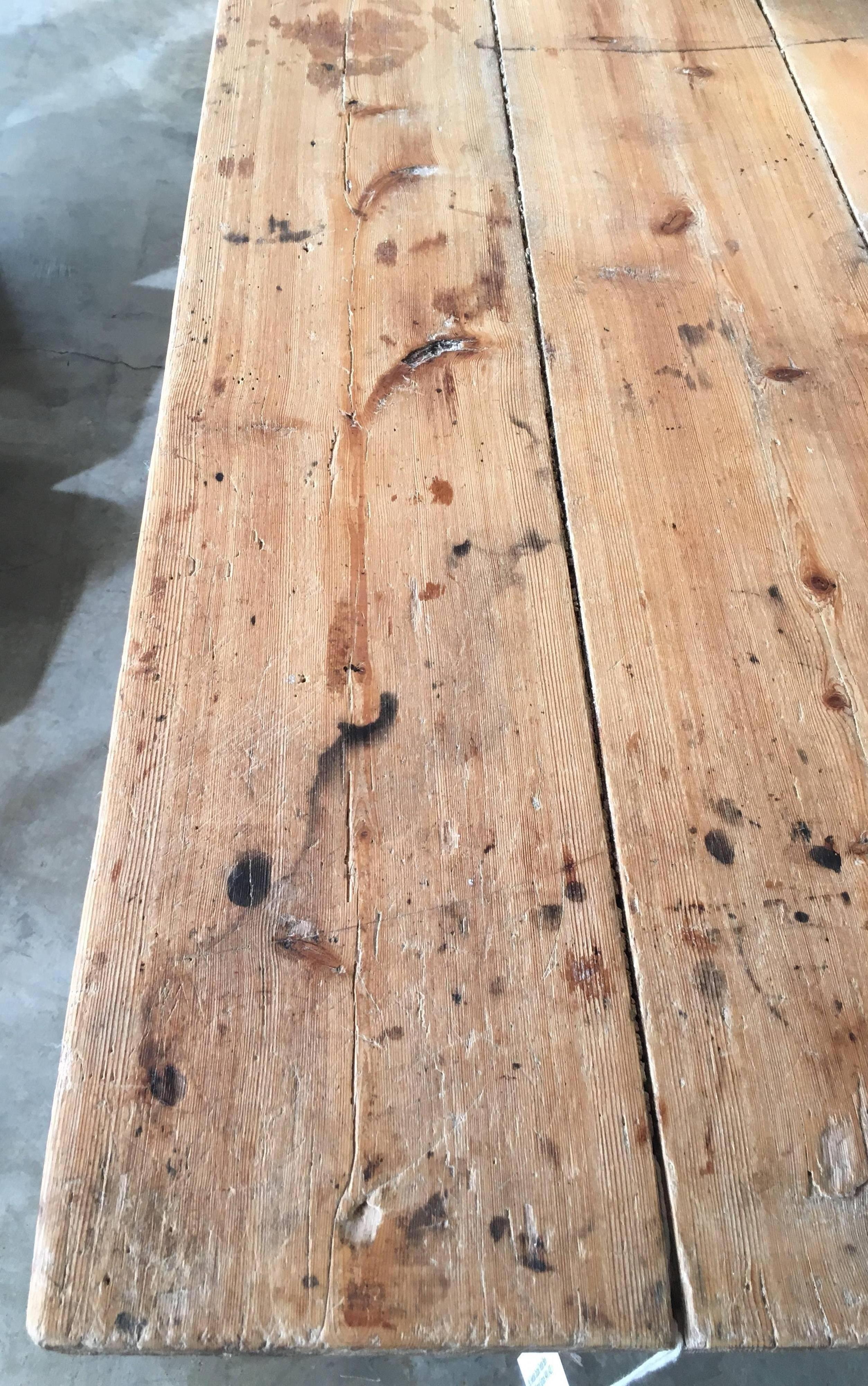 19th Century Swedish Double Trestle Bare Table In Good Condition For Sale In Houston, TX