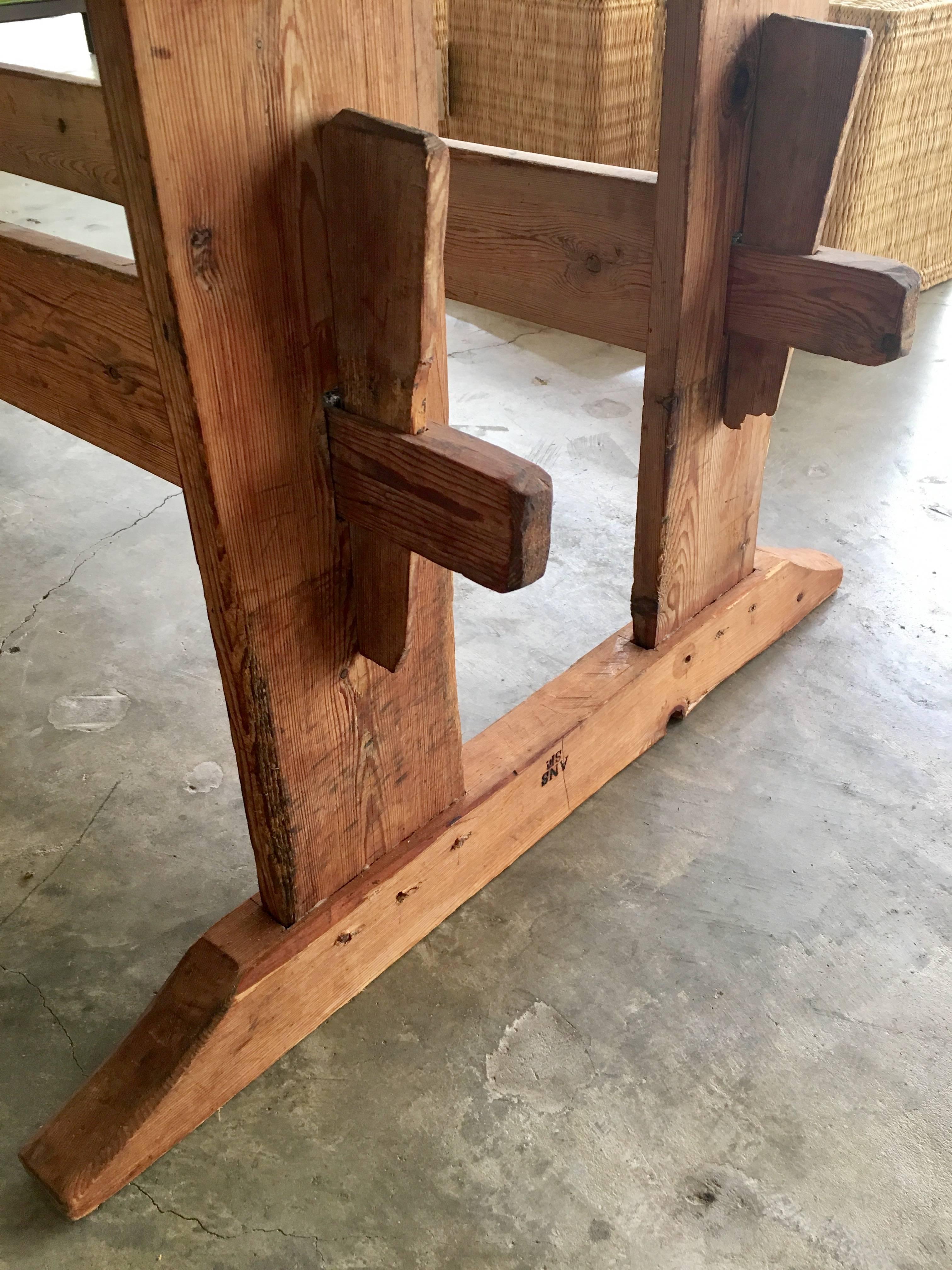 Wood 19th Century Swedish Double Trestle Bare Table For Sale