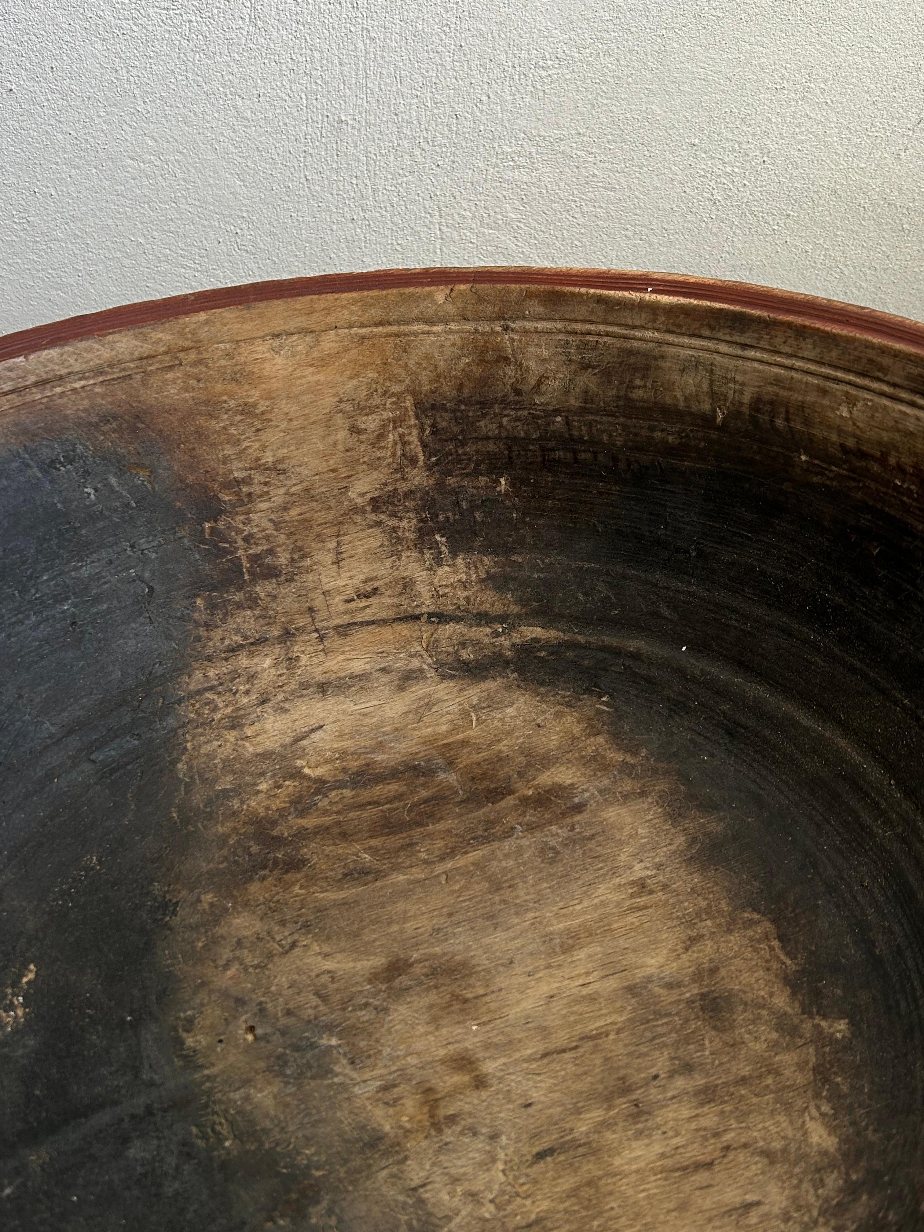 Folk Art 19th Century Swedish Dough Bowl with Original Red Paint For Sale