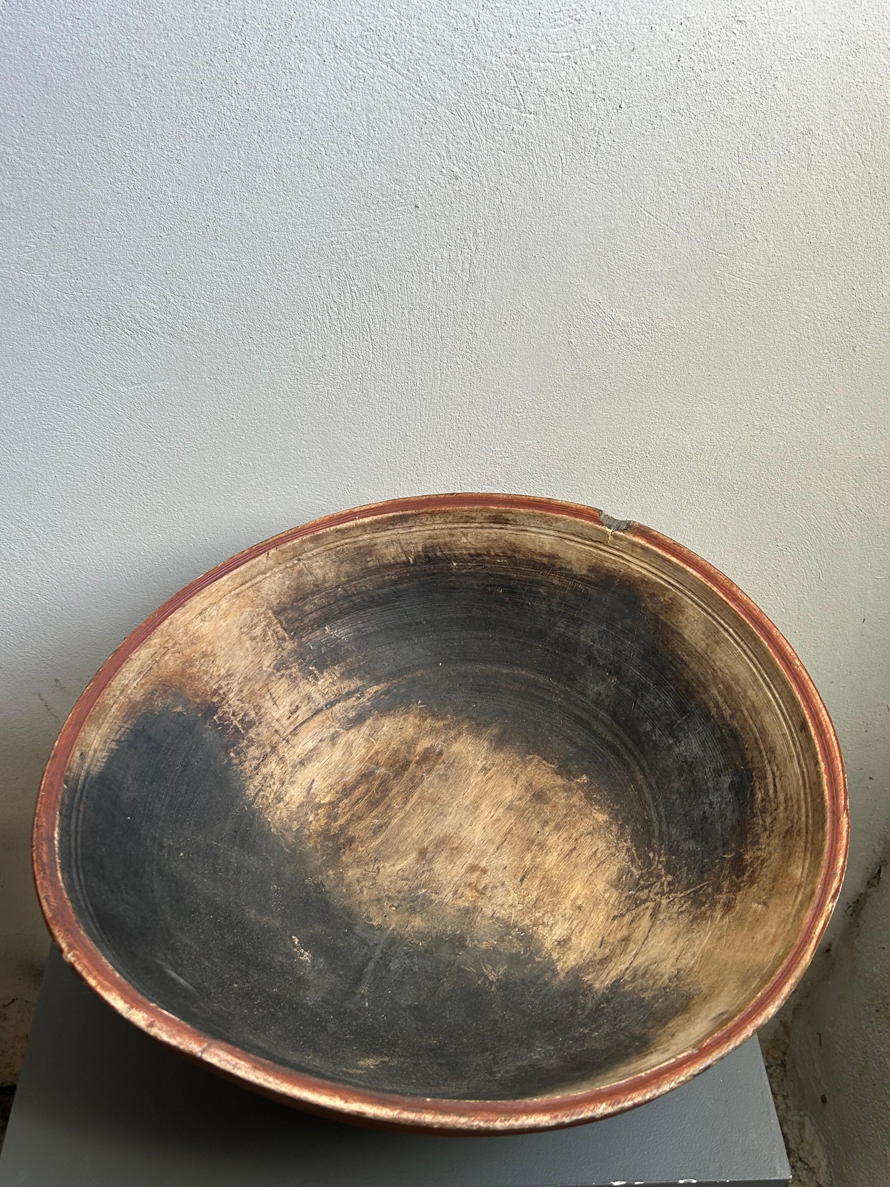Wood 19th Century Swedish Dough Bowl with Original Red Paint For Sale