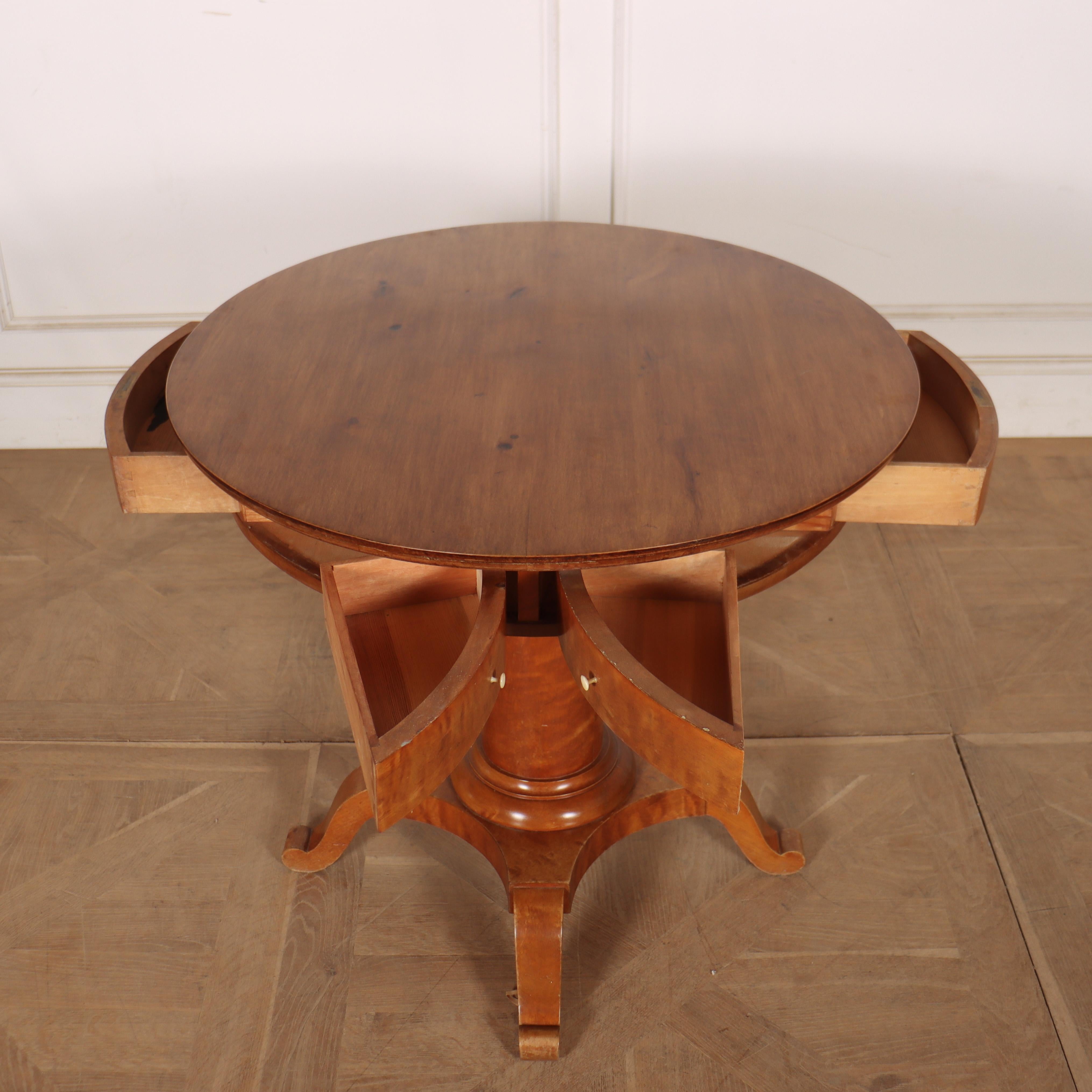 Early 19th century Swedish birch drum / lamp table with numerous drawers in the frieze. 1820.

Code: 8725

Dimensions:
H: 29