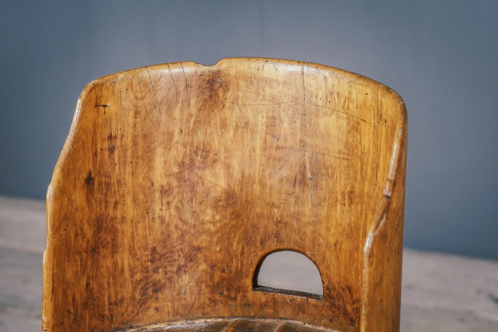 19th Century Swedish Dugout Chair or Kubbestol, Hers 3