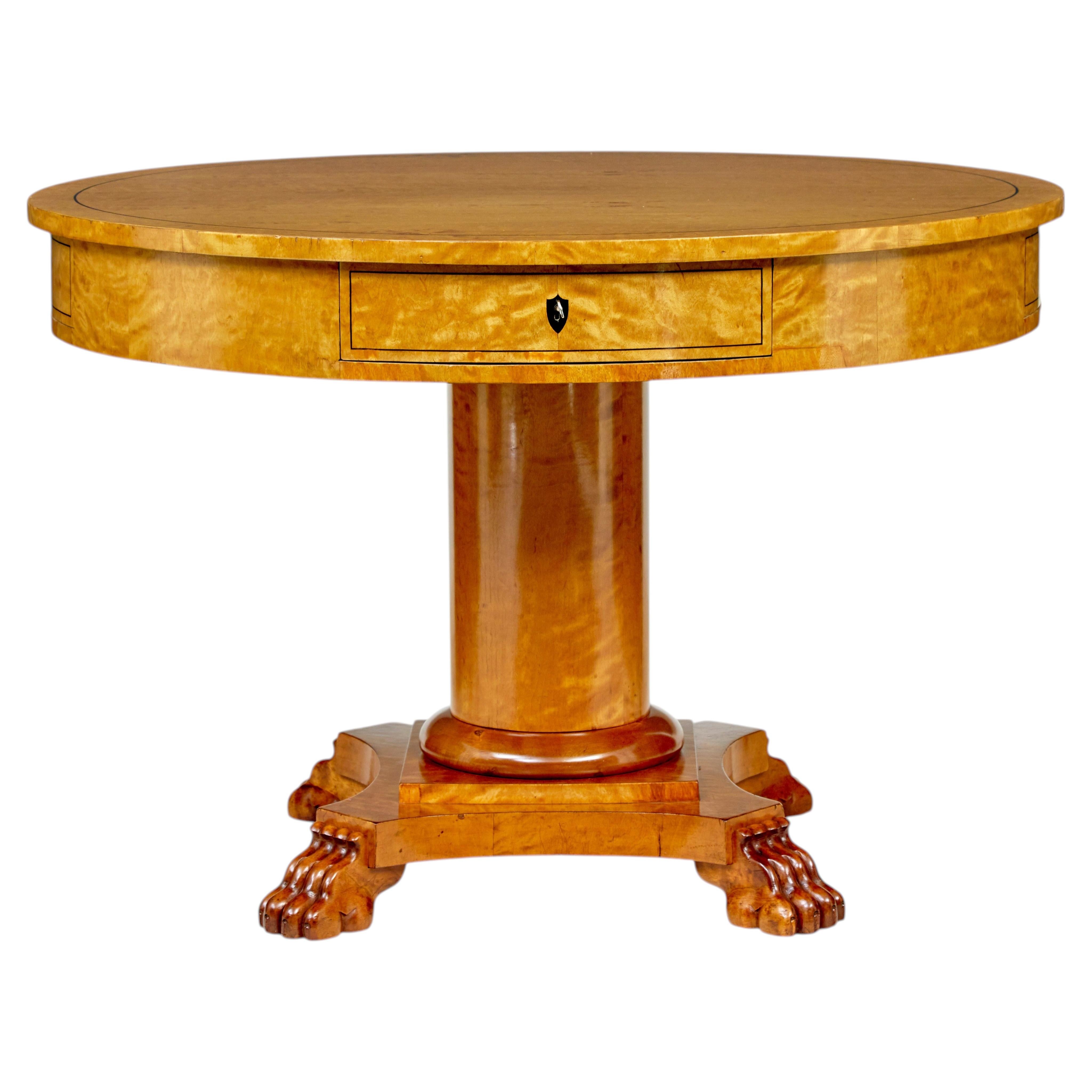 19th century Swedish empire birch circular center table For Sale