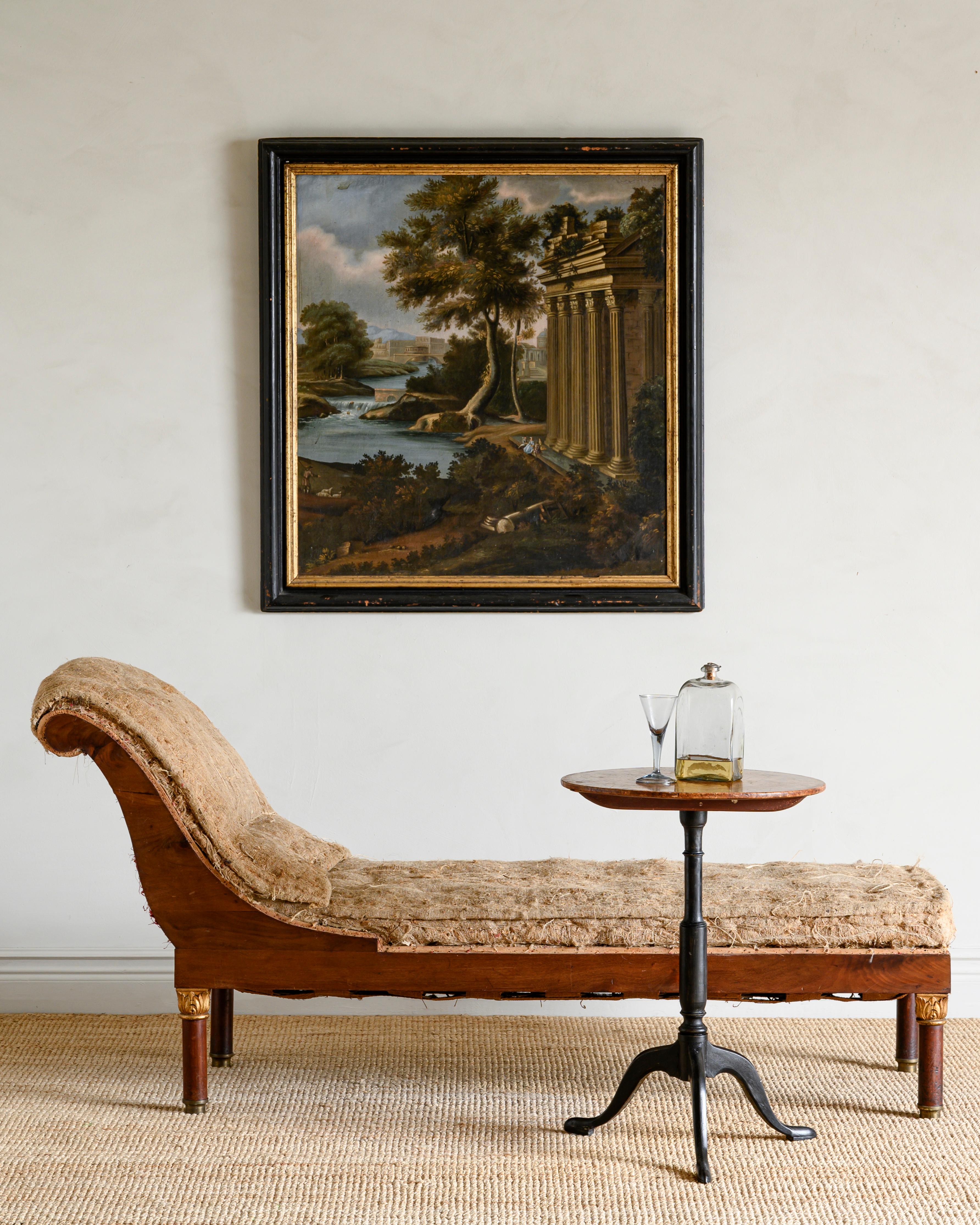 Fine 19th century Swedish mahogany Empire chaise lounge unupholstered in its original padding, circa 1830. 

Good original condition with wear consistent with age and use. Structurally good and sturdy. A detailed condition report is available on