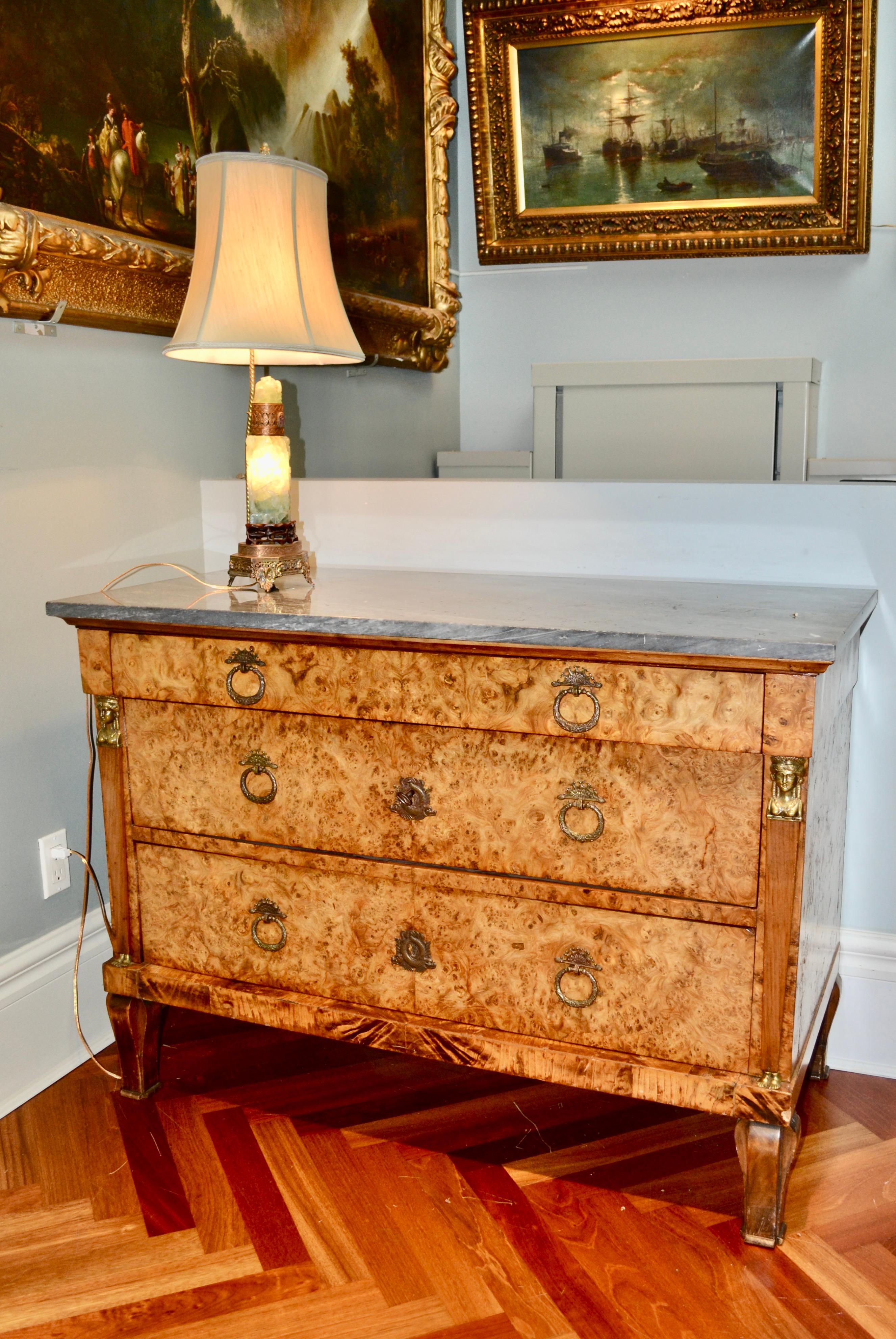 19th Century Swedish Empire Marble Topped Drawer Chest Commode For Sale 4