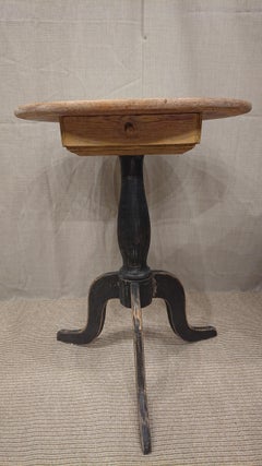 19th Century Swedish Empire Pedestal Table with Drawer & Original Paint