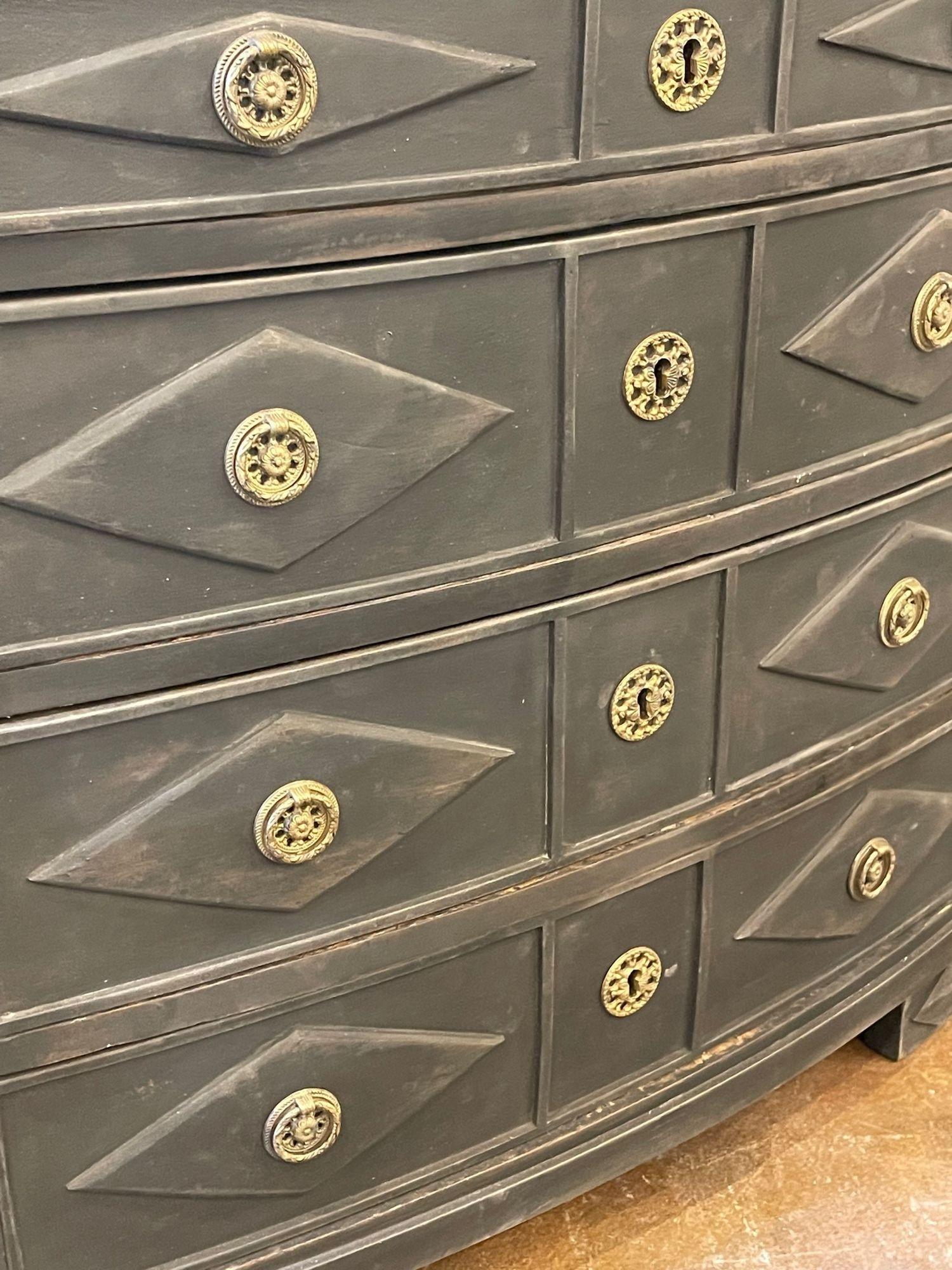 19th Century Swedish Empire Style Painted Black Chest In Good Condition For Sale In Dallas, TX