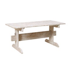 19th Century Swedish Farm Table with Trestle Base and Wonderful Light Finish