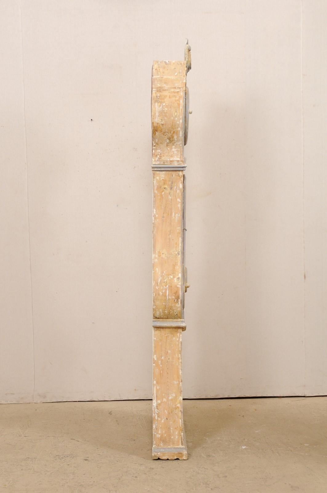 Glass 19th Century Swedish Floor Clock with an Exaggerated and Pierce-Carved Crown