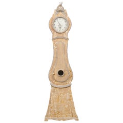 Antique 19th Century Swedish Floor Clock with an Exaggerated and Pierce-Carved Crown