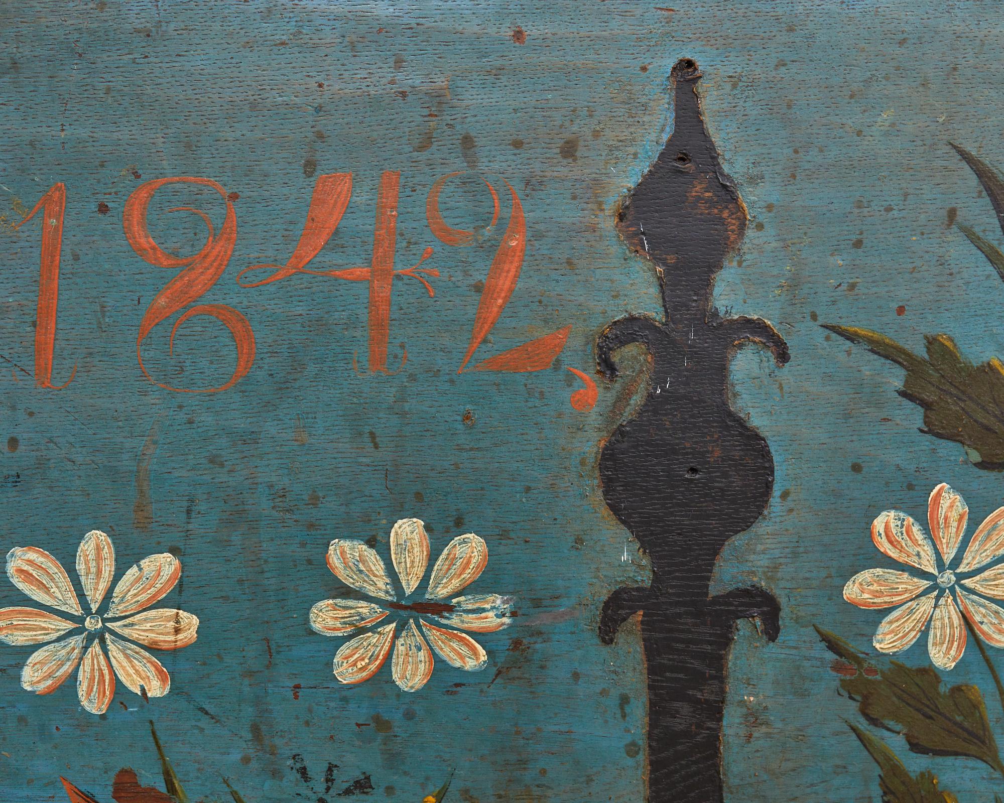 19th Century, Swedish Floral Painted Dome Top Wedding Trunk For Sale 6