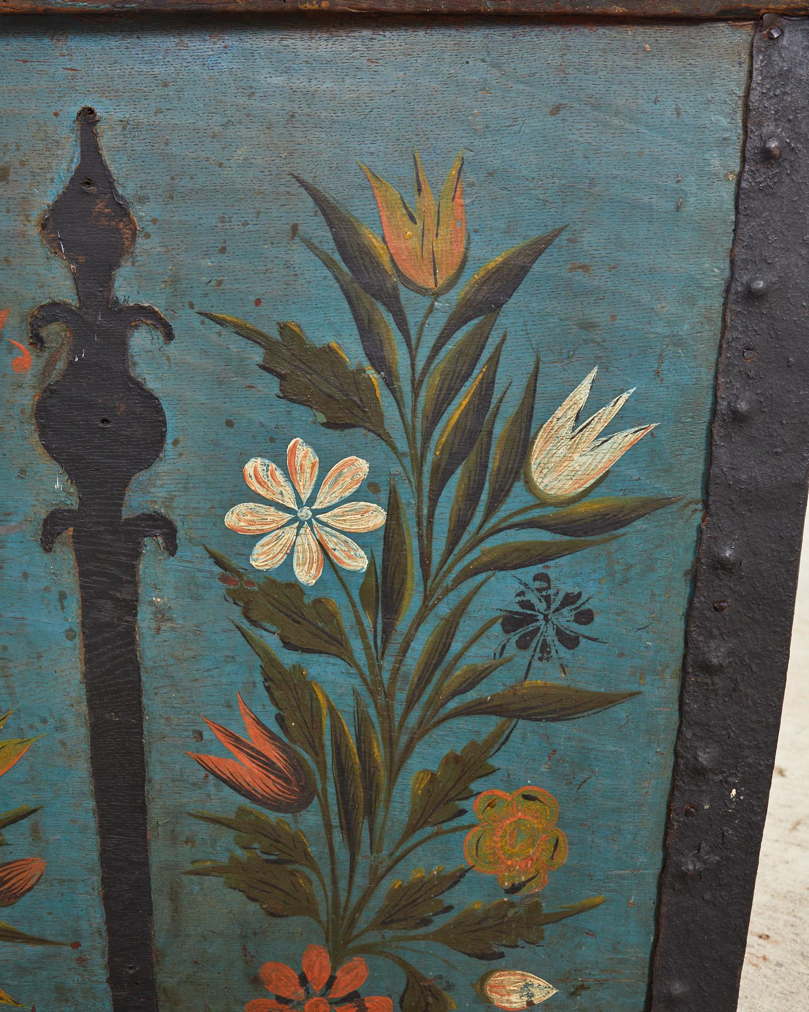 19th Century, Swedish Floral Painted Dome Top Wedding Trunk For Sale 7