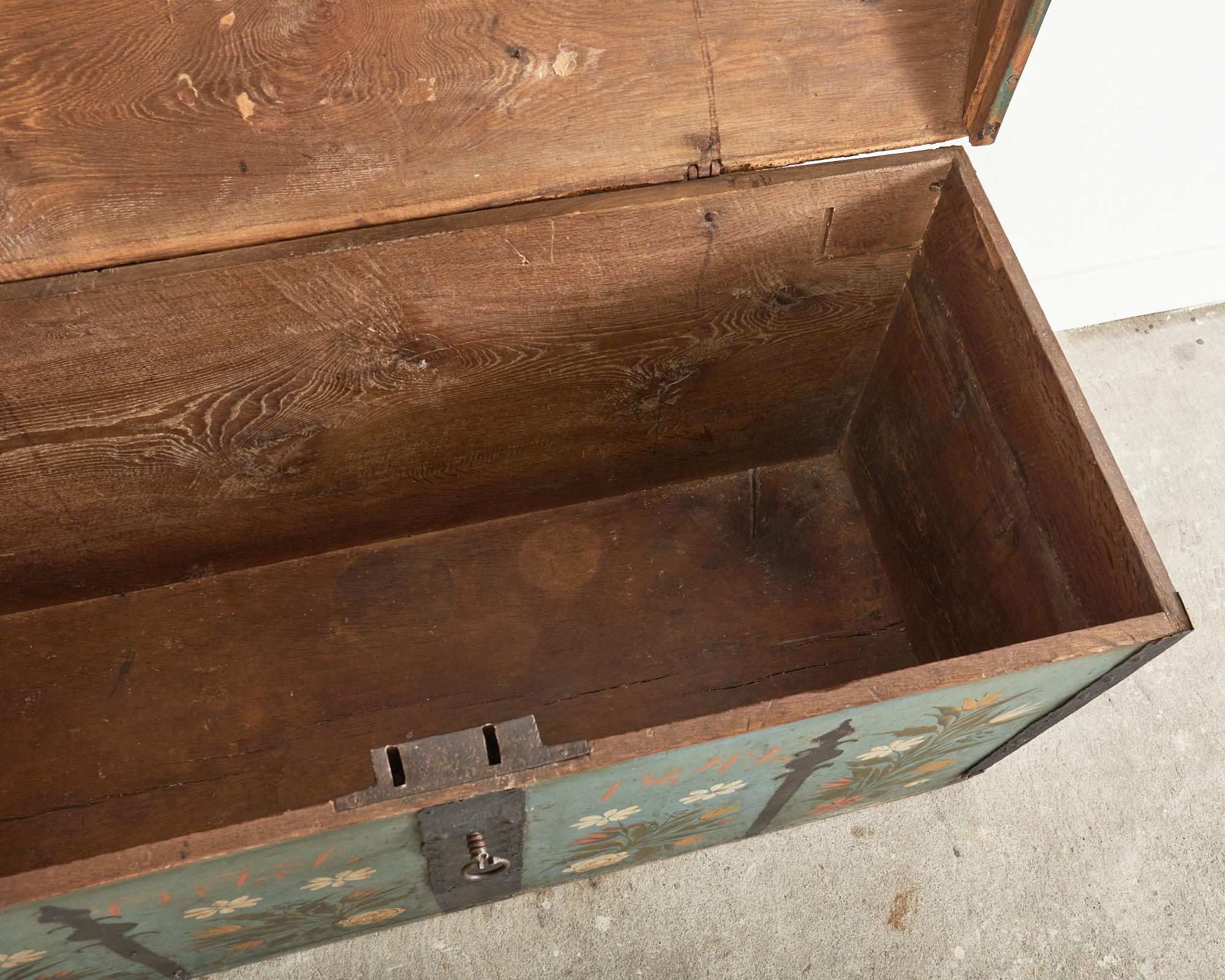 19th Century, Swedish Floral Painted Dome Top Wedding Trunk For Sale 10