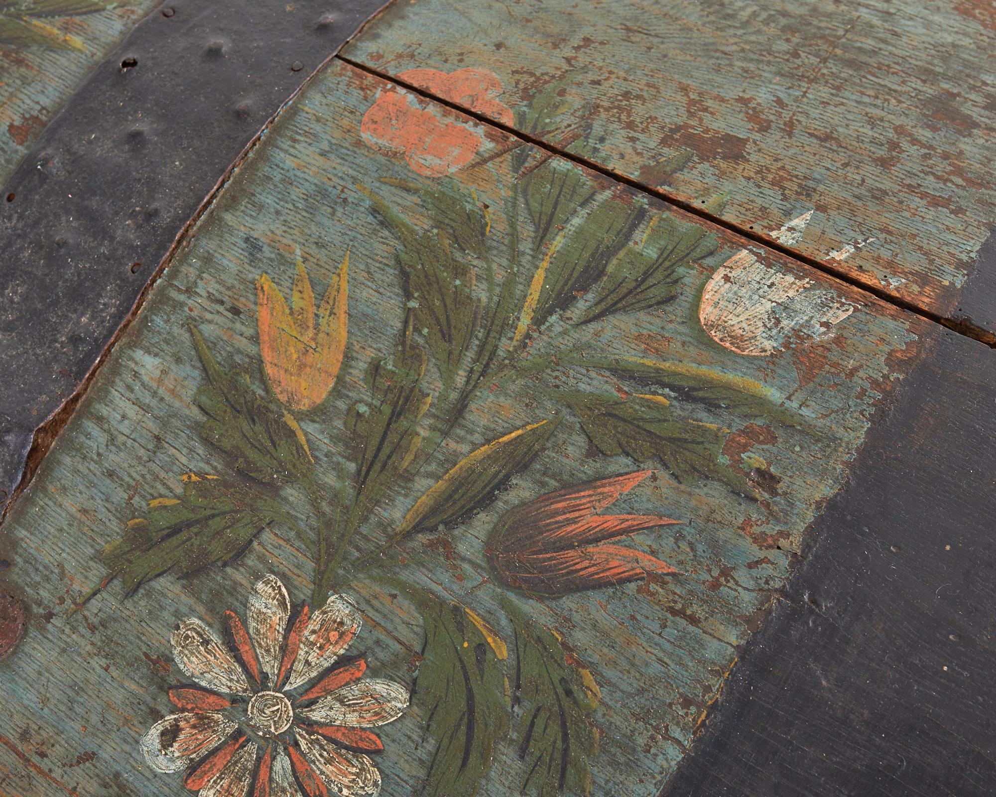 19th Century, Swedish Floral Painted Dome Top Wedding Trunk For Sale 1