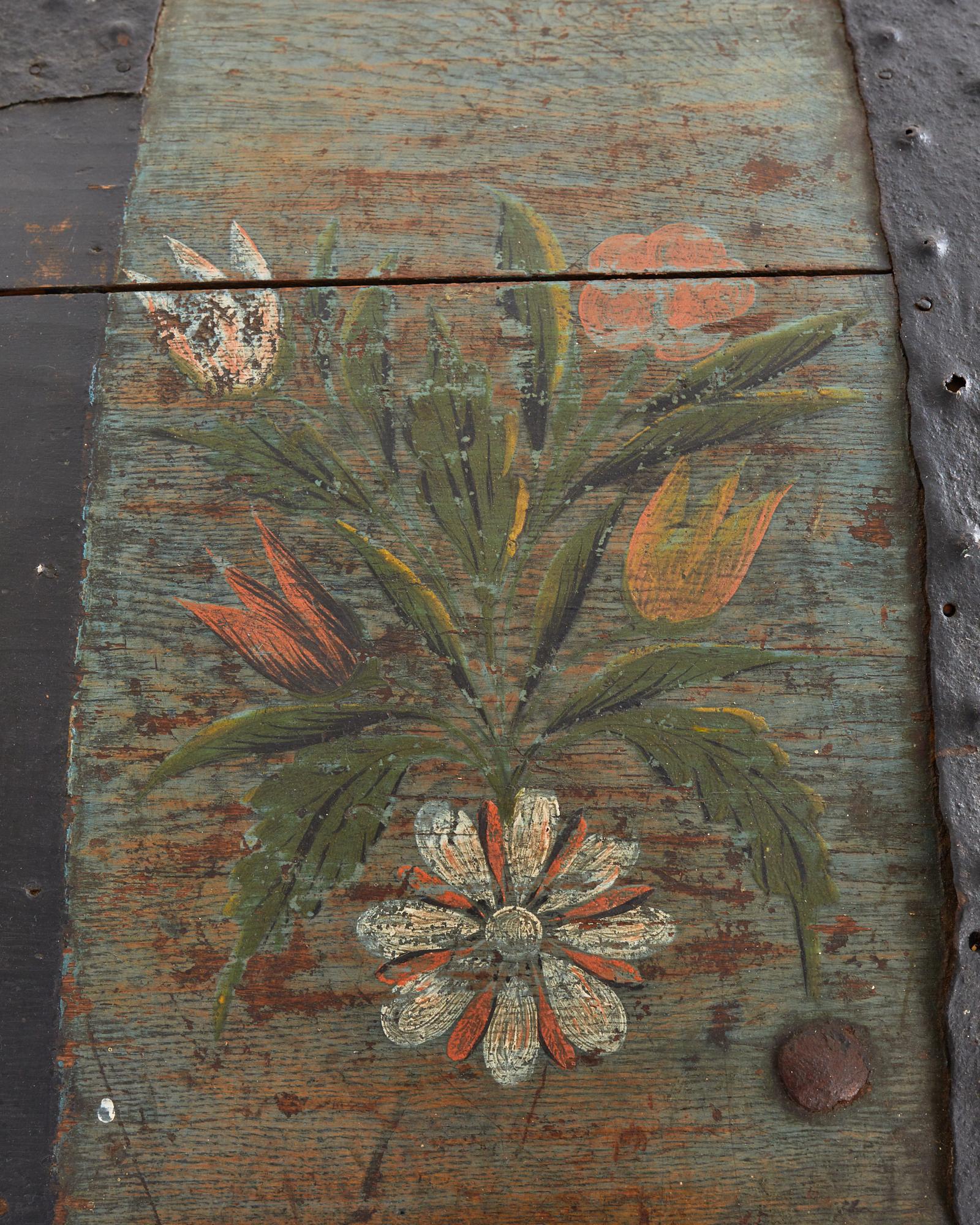 19th Century, Swedish Floral Painted Dome Top Wedding Trunk For Sale 3
