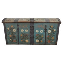 19th Century, Swedish Floral Painted Dome Top Wedding Trunk