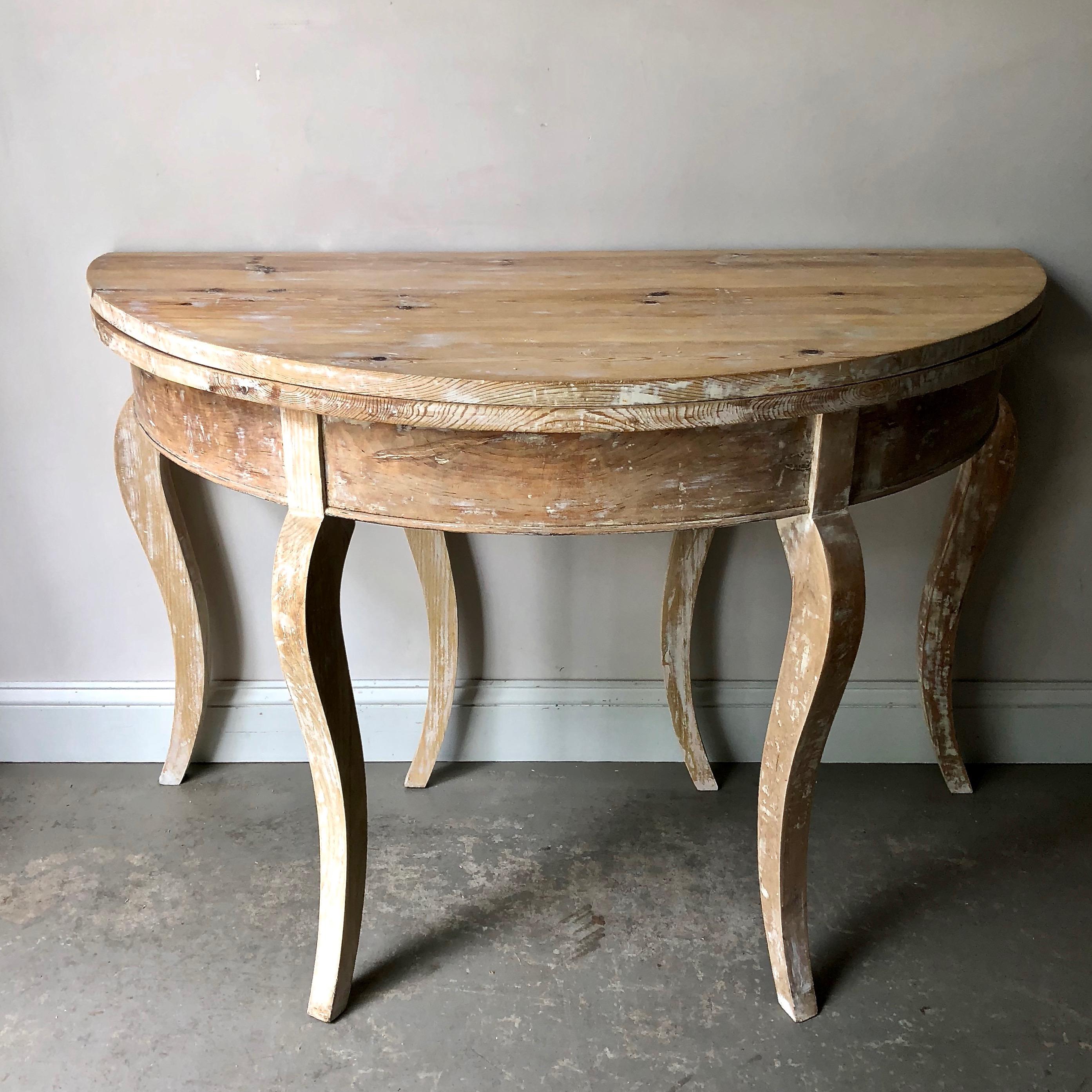 Hand-Carved 19th Century Swedish Folding Demilune Table