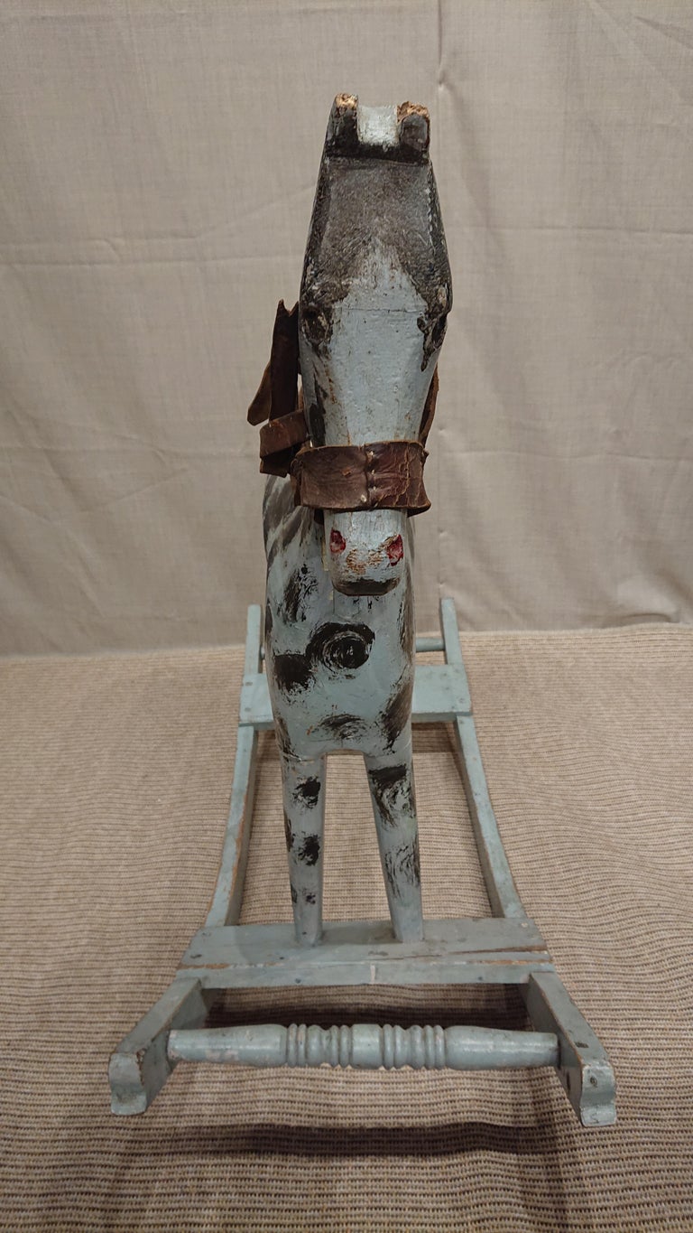 19th Century Swedish Folk Art Antique Rocking Horse Toy All Original For Sale 5