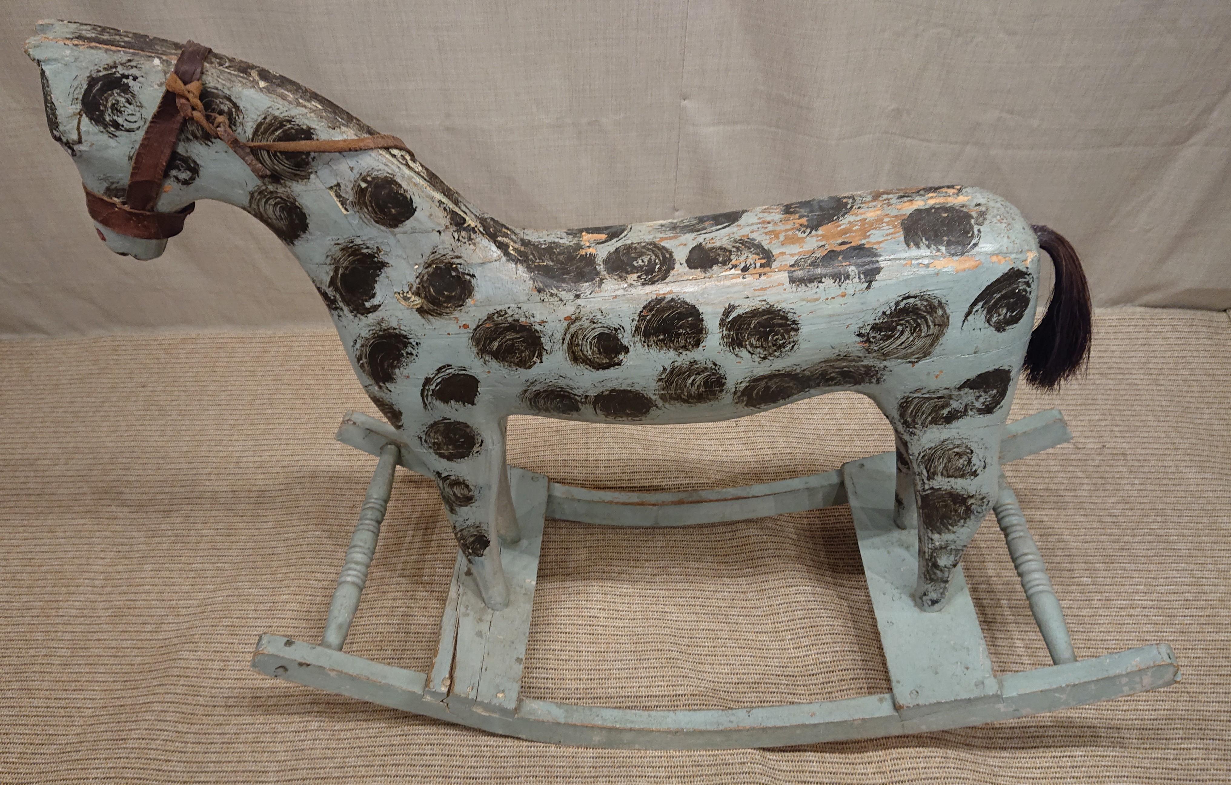 Siglo XIX Arte popular sueco Juguete antiguo Caballo balancín Todo original en venta 5
