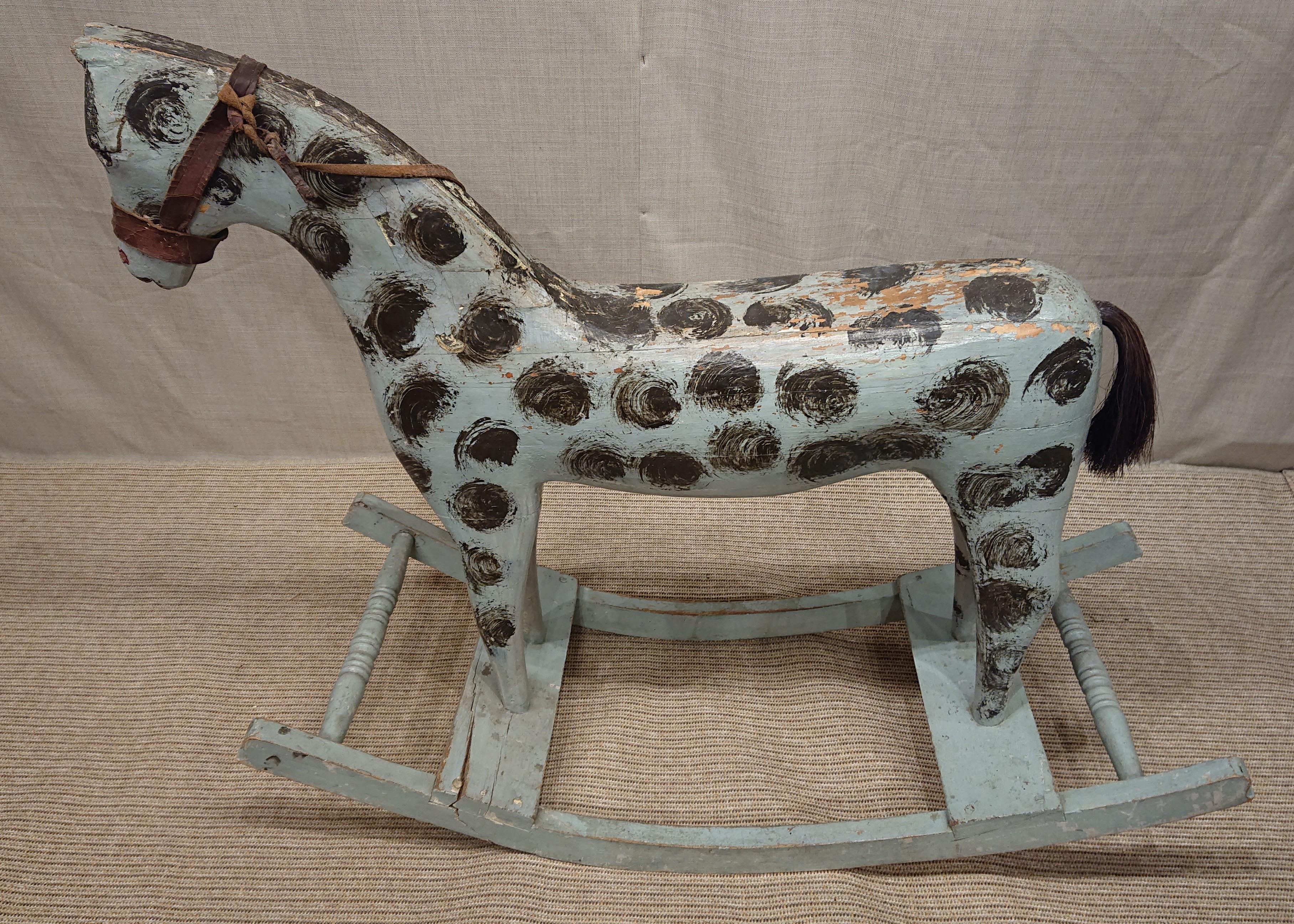 19th Century Swedish Folk Art Antique Rocking Horse Toy All Original For Sale 5