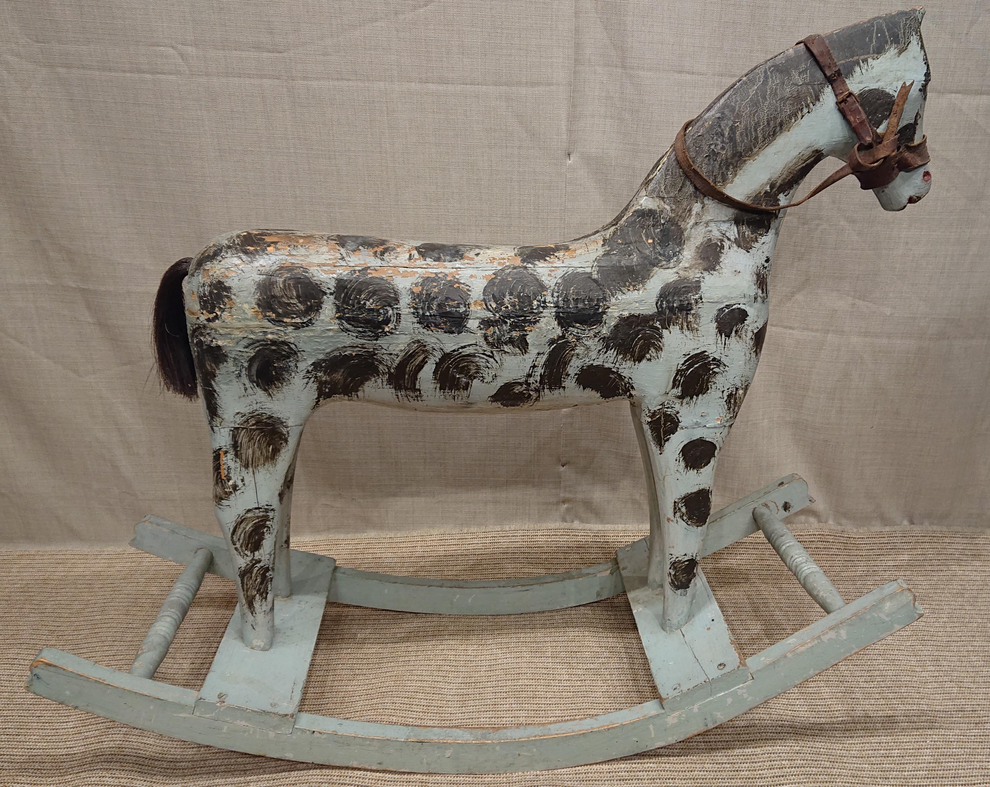 19th Century Swedish Folk Art Antique Rocking Horse Toy All Original For Sale 7