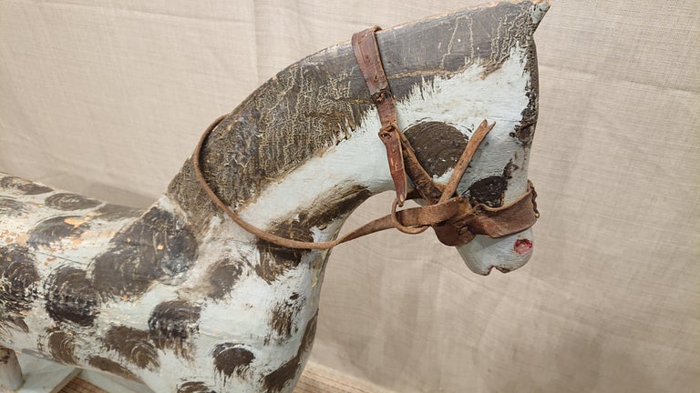 Hand-Crafted 19th Century Swedish Folk Art Antique Rocking Horse Toy All Original For Sale