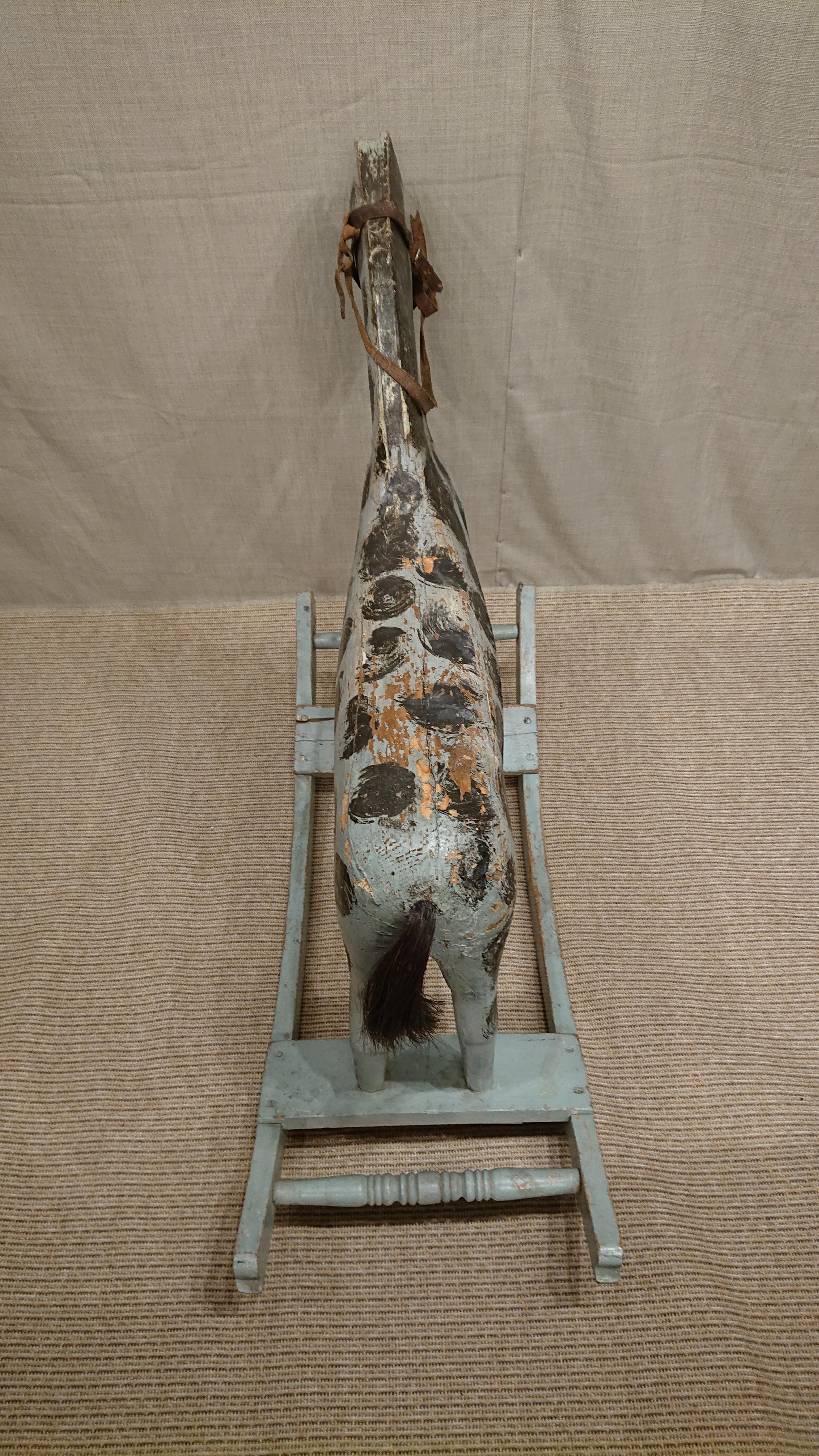 19th Century Swedish Folk Art Antique Rocking Horse Toy All Original In Good Condition For Sale In Boden, SE